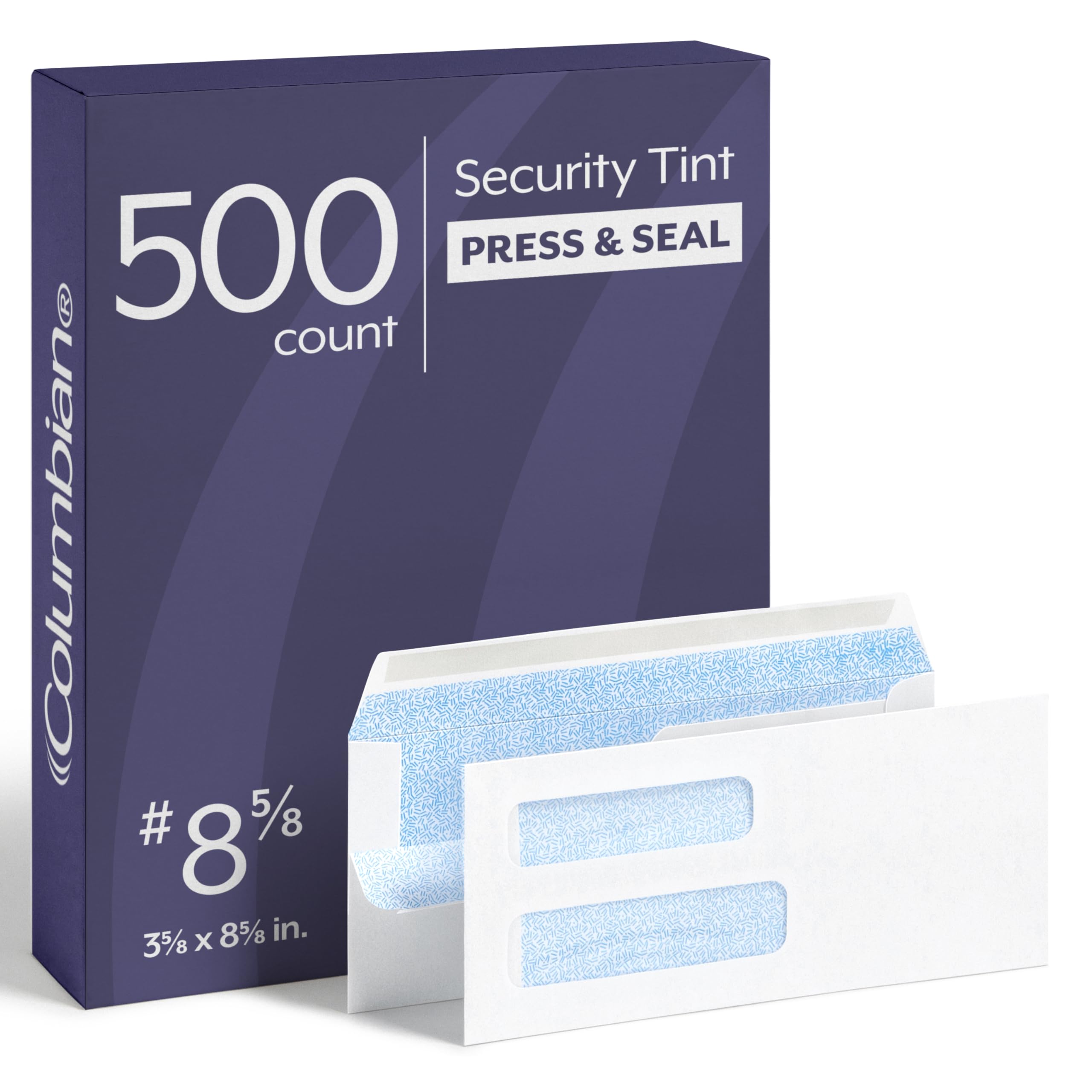 Columbian #8 5/8 Security Envelopes, Double Window, Self Seal, for Invoices & QuickBooks Statements, 3-5/8 x 8-5/8, 24 lb White, 500/Box (COLO182)