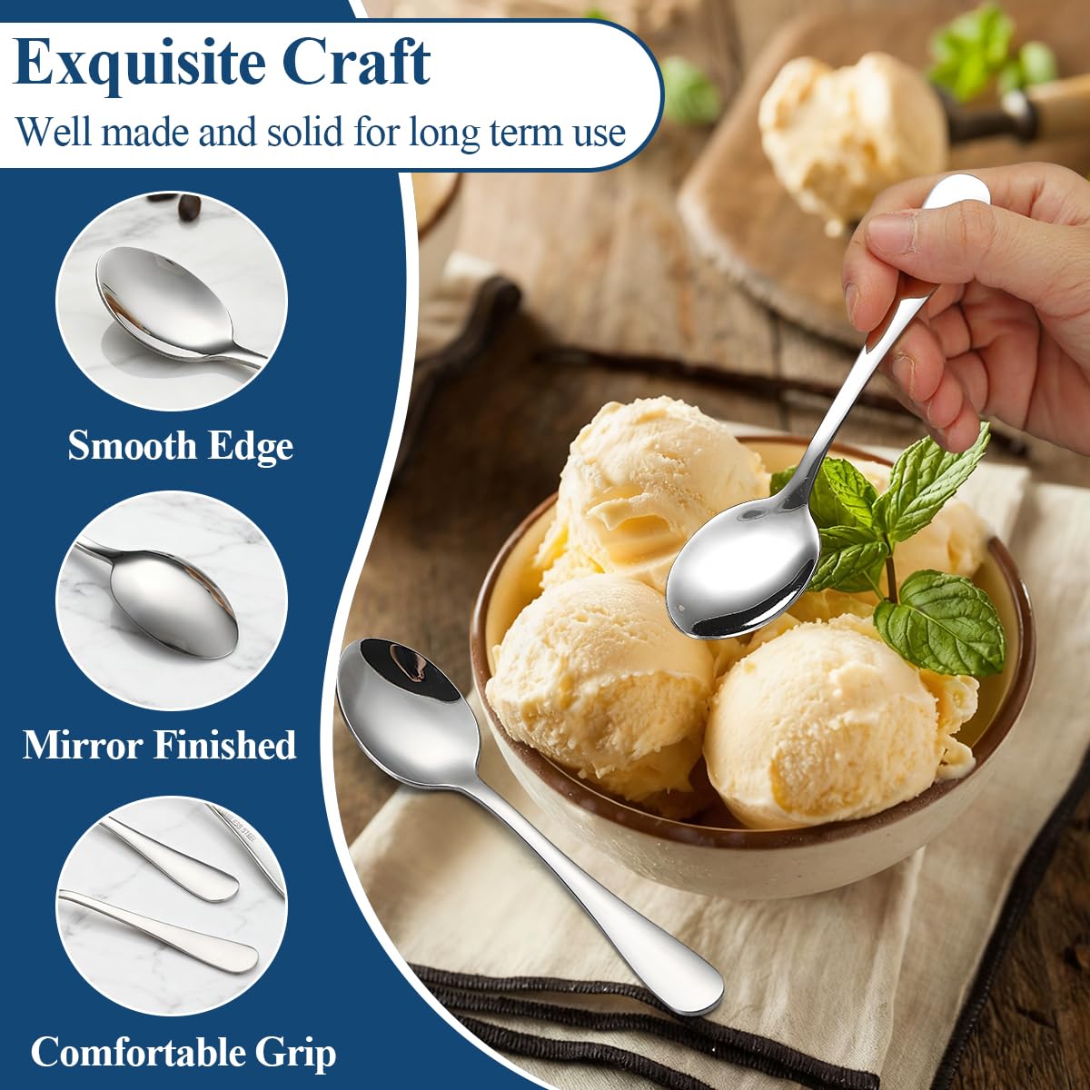 Teaspoons 24 Pieces 14cm, Berglander Stainless Steel Mini Spoons Set for Coffee, Dessert, Ice Cream, Metal Cutlery for Home, Kitchen, Restaurant Café, Party, Wedding