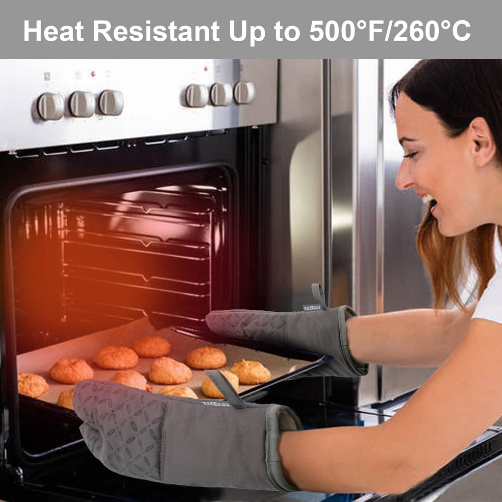 KEGOUU Oven Mitts and Pot Holders 6pcs Set, Kitchen Oven Glove High Heat Resistant 500 Degree Extra Long Oven Mitts and Potholder with Non-Slip Silicone Surface for Cooking