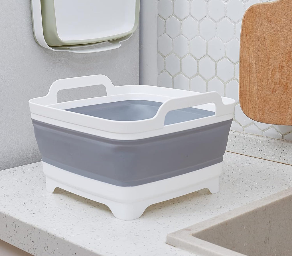 Collapsible Dish Pans 2 Pack Portable Washing Basin Dish Pan with Handle Foldable Strainer Wash and Drain Dish Tub Drainer Over Sink Foldable Dishpan for RV Trailers Camping Dish Washing Tub