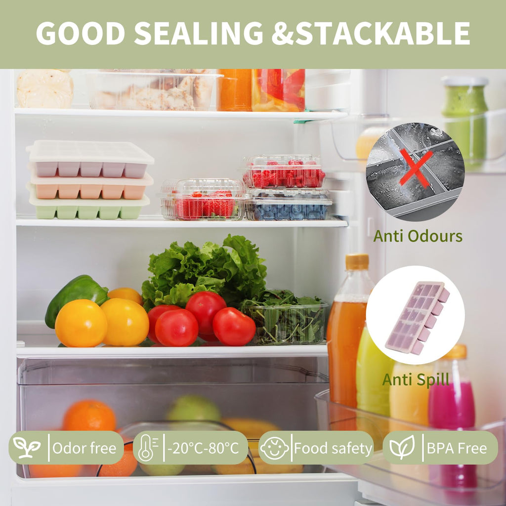 KGYMJR 3Pcs Silicone Ice Cube Tray, Square Ice Cube Tray with Lid, Reusable Ice Cube Molds for DIY Cold Drinks. (Small ice Cubes, Count, 15)