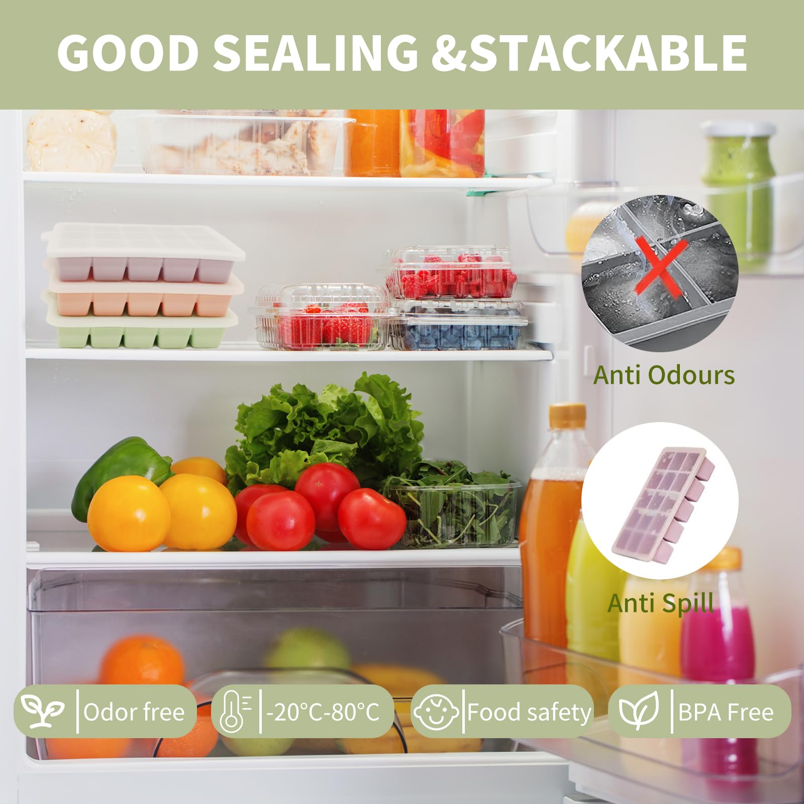 KGYMJR 3Pcs Silicone Ice Cube Tray, Square Ice Cube Tray with Lid, Reusable Ice Cube Molds for DIY Cold Drinks. (Small ice Cubes, Count, 15)