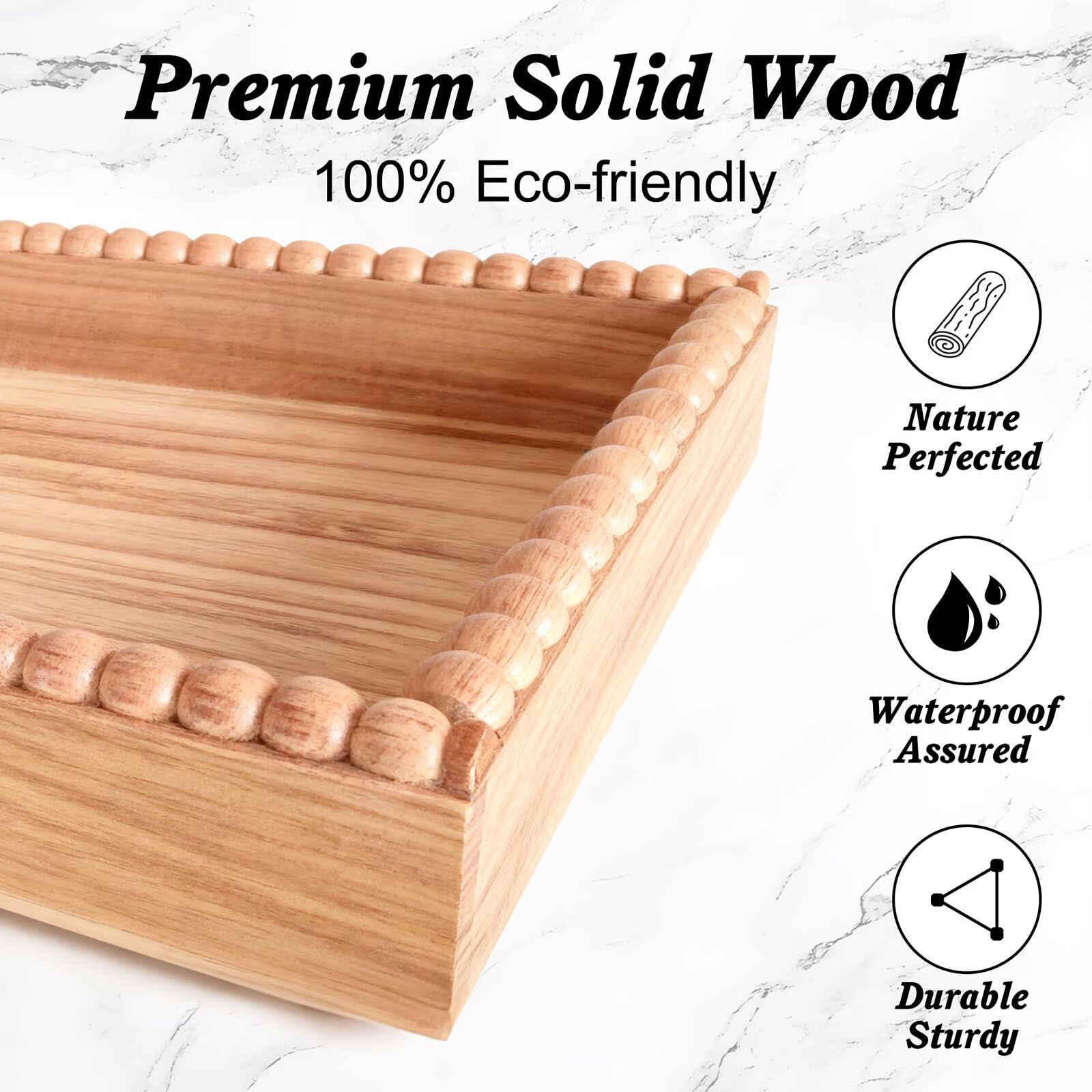 Perfume Organizer & Makeup Stand 2-Tier with 8 Hooks - Large Bathroom Counter Shelf for Vanity Storage, Skincare Display & Cologne Dresser Beauty Holder |Washroom Paulownia Wood Tray (44x18.5x32cm)