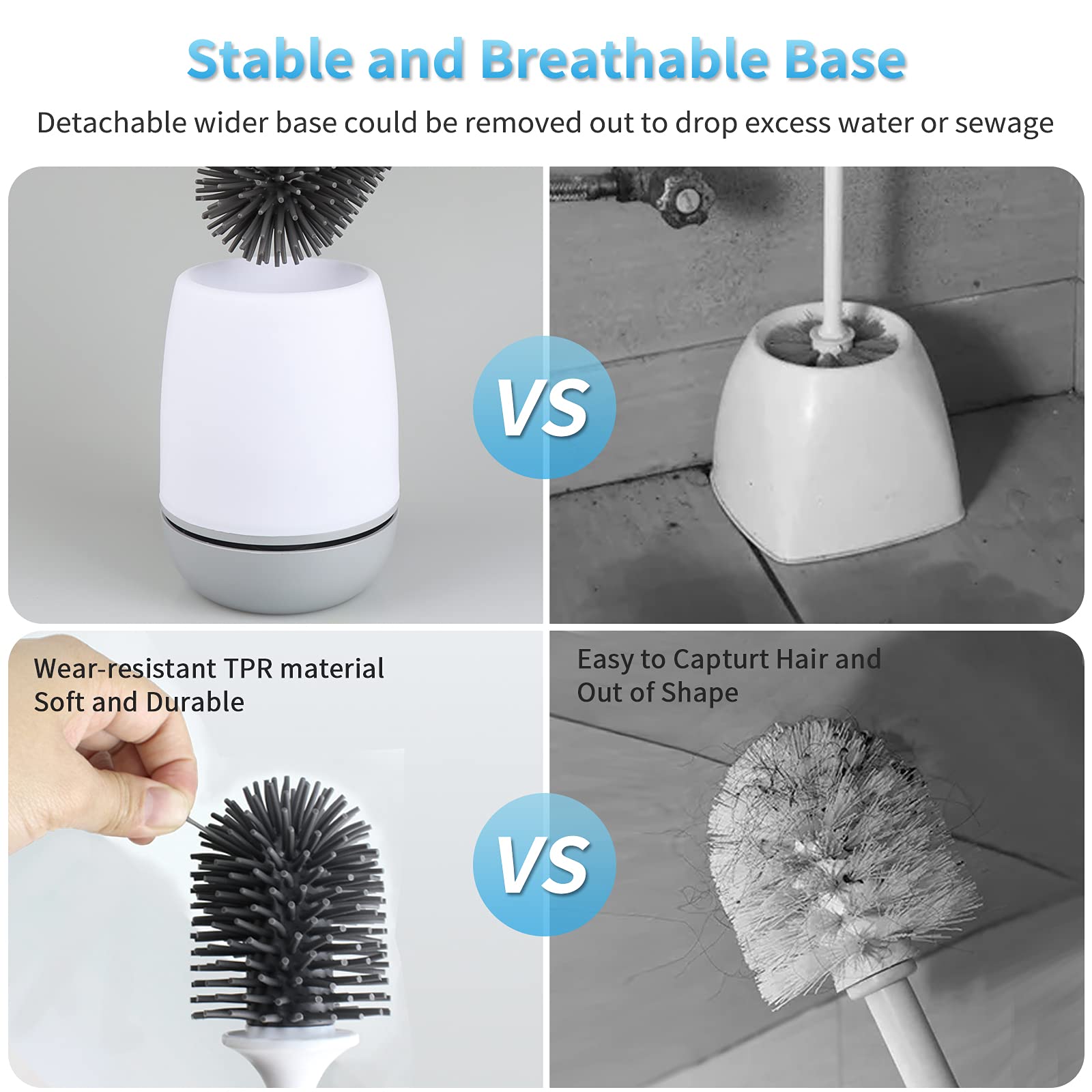 Bosta Toilet Brush with Holder, Silicone Toilet Bowl Brush Cleaning Toilet Scrubber Set with Non-Scratch Silicone Bristles Deep Cleaning