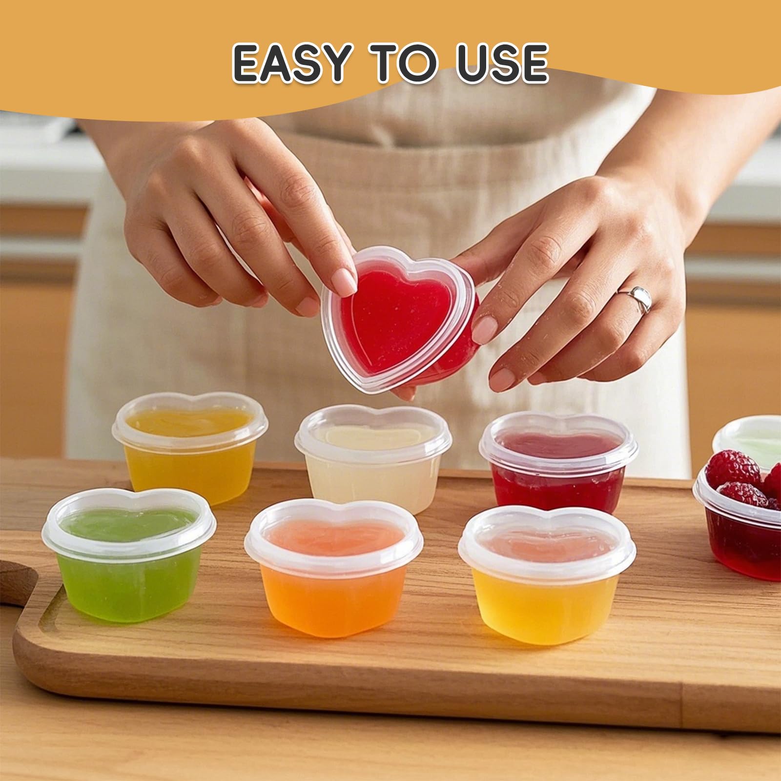 100 Sets 1.5 oz Heart Shaped Jello Shot Cups with Lids, Disposable Plastic Cups,Small Condiment Containers,Plastic Souffle Cup, Mini Sample Tasting Cups, Dipping Sauce Cup To Go Bowls, Clear