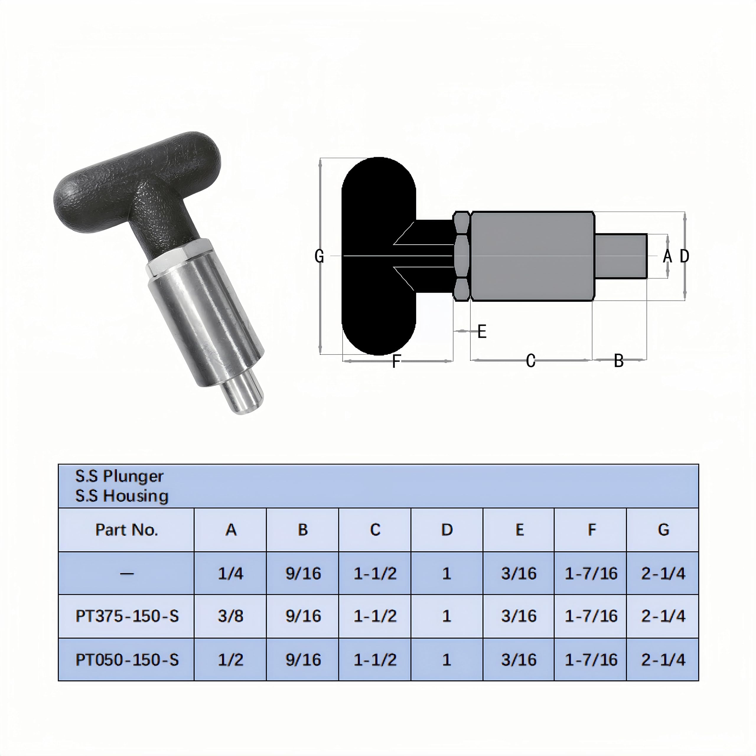 T knob Spring Loaded Pop Pin Spring Loaded Zinc Plated Steel Plunger POP Pull Pin Tire Carrier Pin , Black Plastic T-Handle Knob Round Nut W/Grub Screw Lock. (T-Handle, 3/8" Diameter)