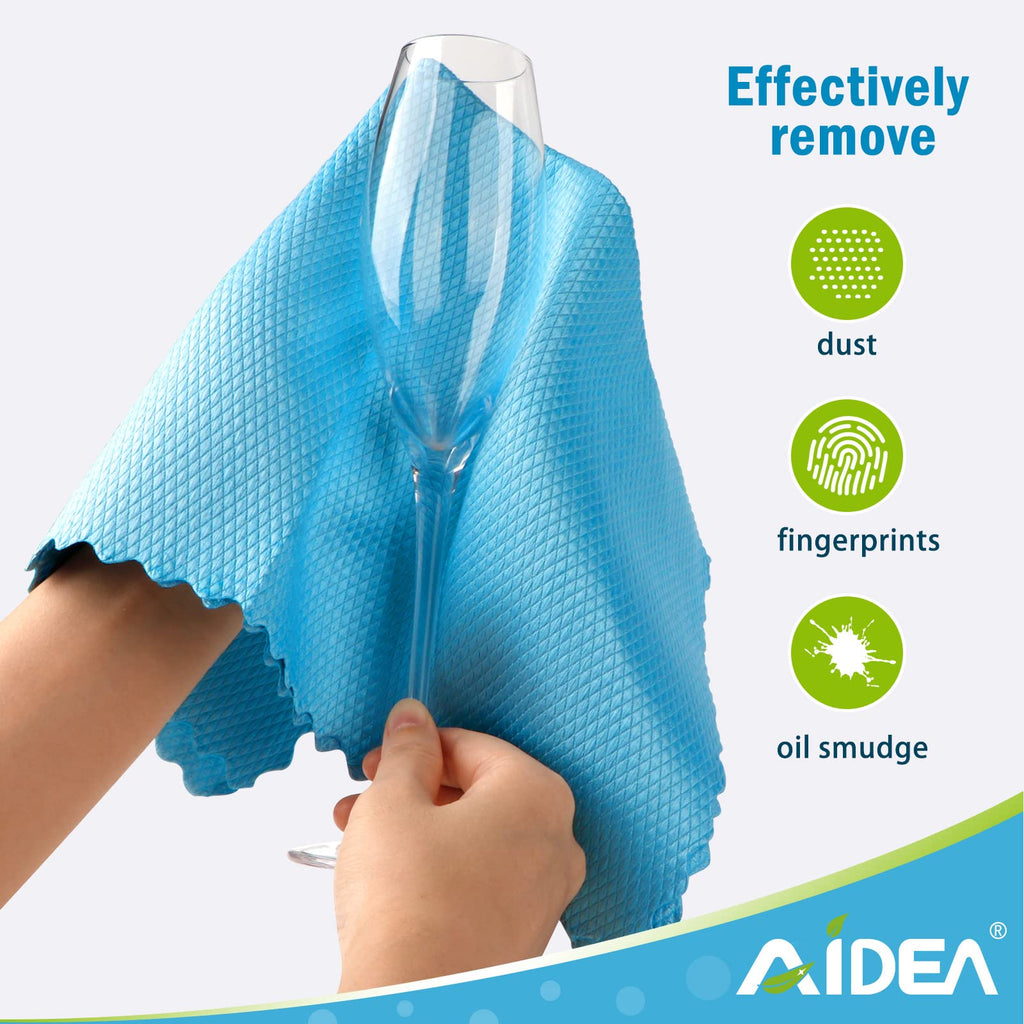 AIDEA Microfiber Glass Cleaning Cloths, 8PK, 16"x16" Premium Microfiber Glass and Window Cleaner, Lint Free Magic Cleaning Cloth, Quickly Clean Windows, Glasses, Windshields, Mirrors, Stainless Steel