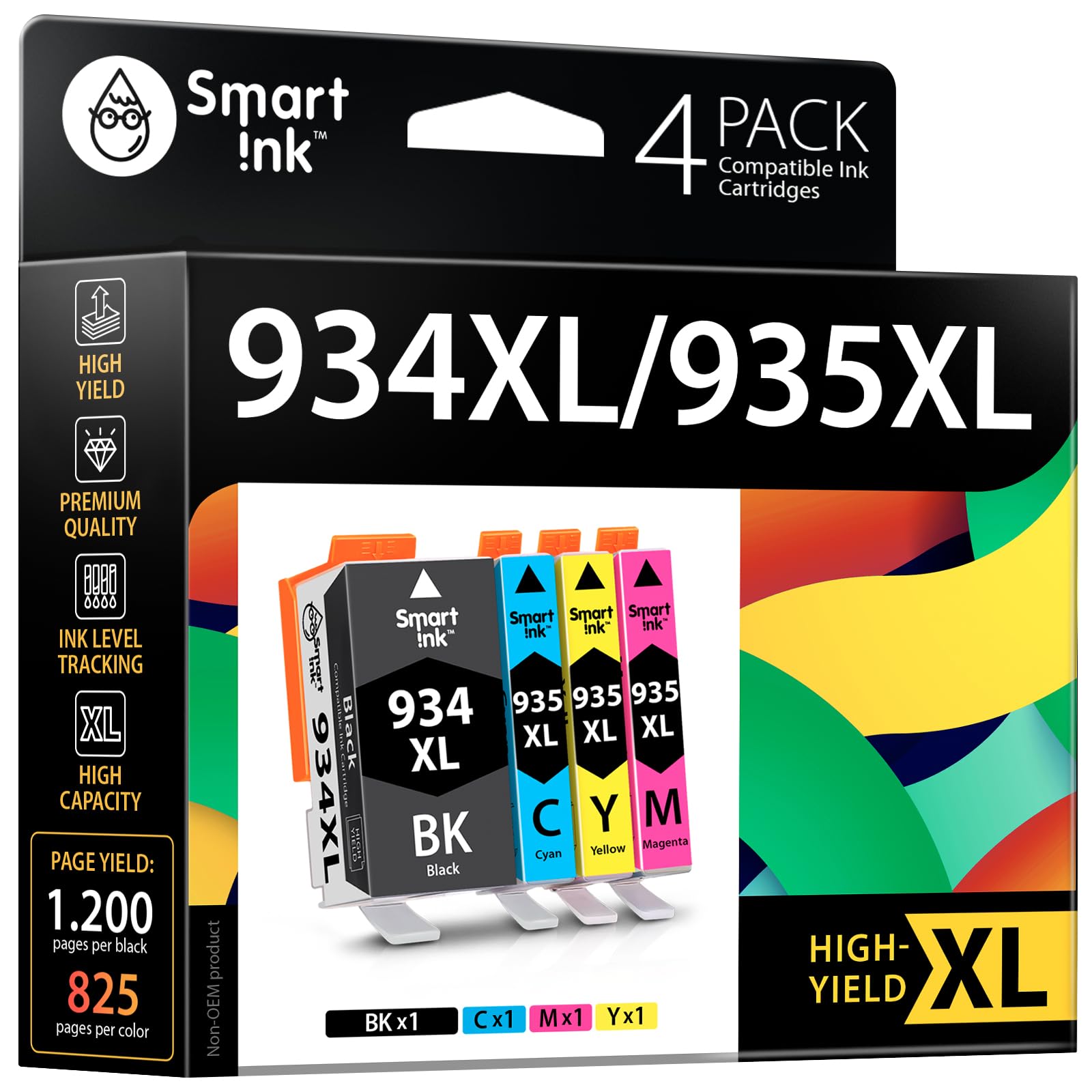 Smart Ink Compatible Ink Cartridge Replacement for HP 934 XL 935XL 934XL 935 XL High Yield 4 Pack (Black&C/M/Y) to use with Officejet 6220 6812 6815 6820 Officejet Pro 6230 6830 6835 Printers