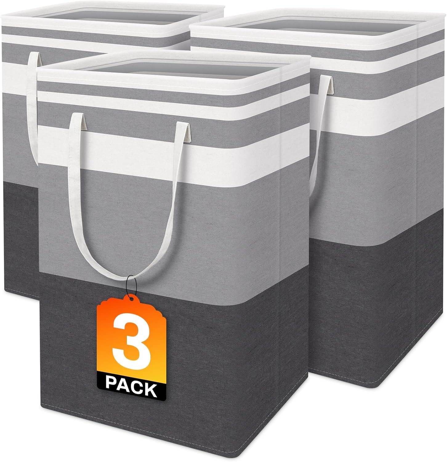Oillase 3-Pack Laundry Basket, Freestanding＆Waterproof Laundry Hamper, Collapsible Tall Clothes Hamper with Easy Carry Handles for Clothes, Towels＆Toys in the Family and Dorm,Gradient Grey,75L