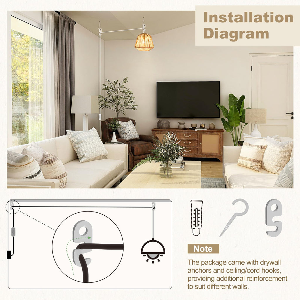DiCUNO Hanging Extension Lantern Cord, 19.7Ft Cable with E26 Bulb Socket, 2-Prong Plug and On/Off Switch Button, White Pendant Lamp Cord for Kitchen Bedroom Plant Growth Light, 2 Pack