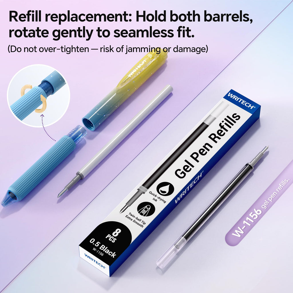 WRITECH Gel Pens Fine Point: 0.7mm Black Ink Retractable 6ct Smooth Writing with Aesthetic Gradient Color Barrel for Journaling Note Taking Silent Click No Smear Nebula Pen Set