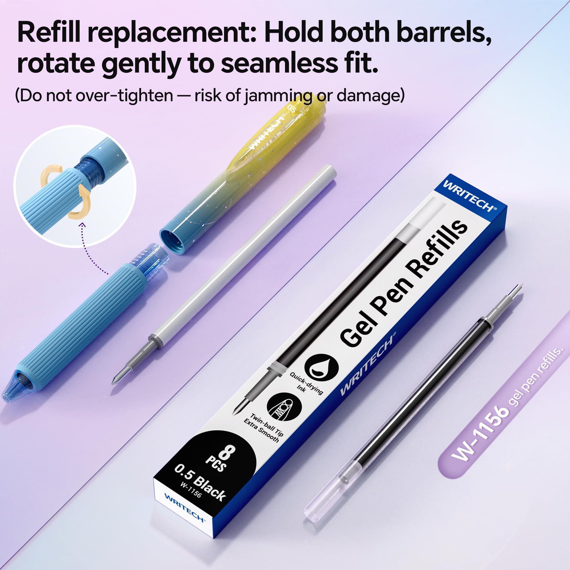 WRITECH Gel Pens Fine Point: 0.7mm Black Ink Retractable 6ct Smooth Writing with Aesthetic Gradient Color Barrel for Journaling Note Taking Silent Click No Smear Nebula Pen Set