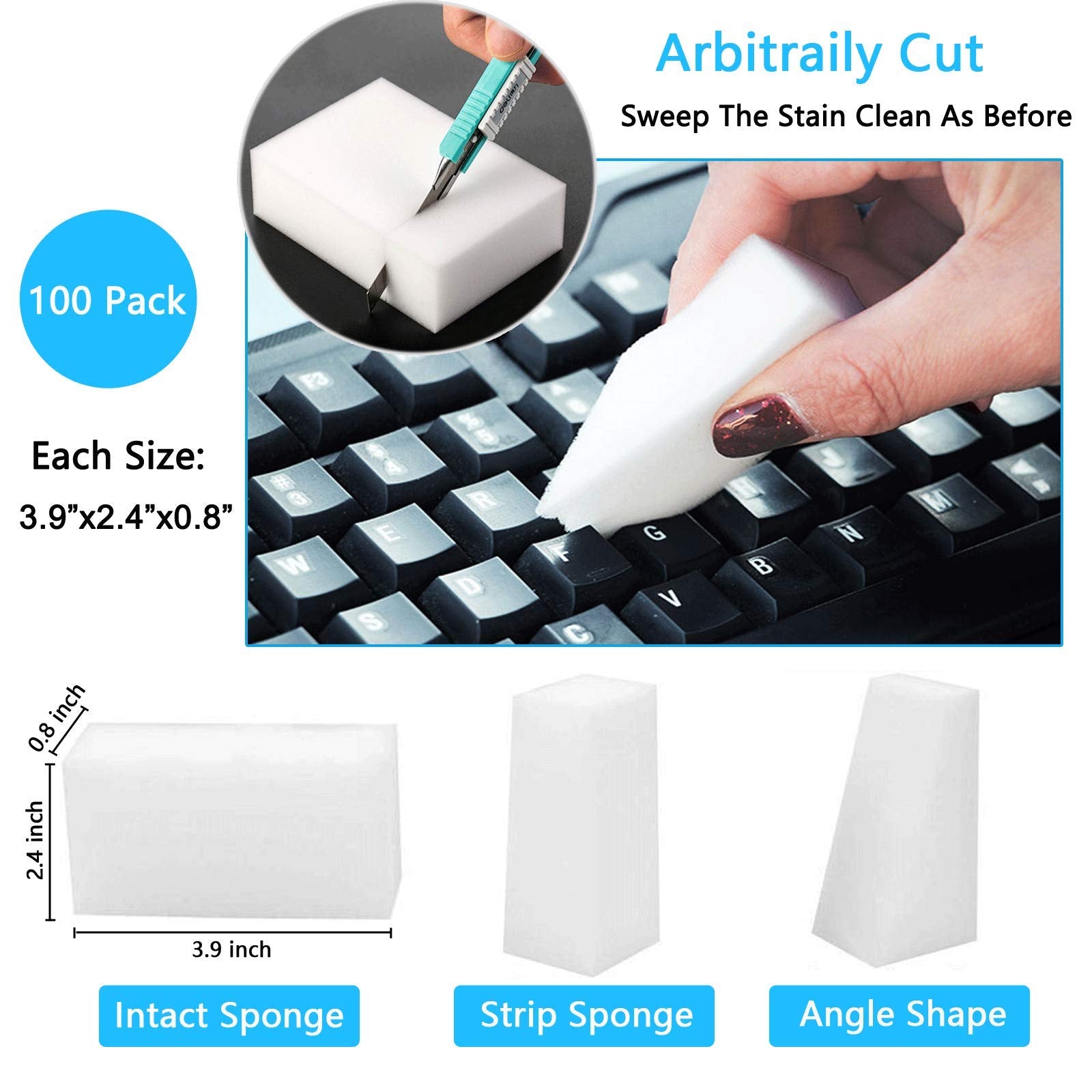 Magic Sponges Eraser for Cleaning, 100 Pack Reusable Melamine Sponge Scrubber Foam Cleaning Pads for Kitchen Dishes, Bathtub, Baseboard, Shoes Cleaner, Durable & Not Easily Rip