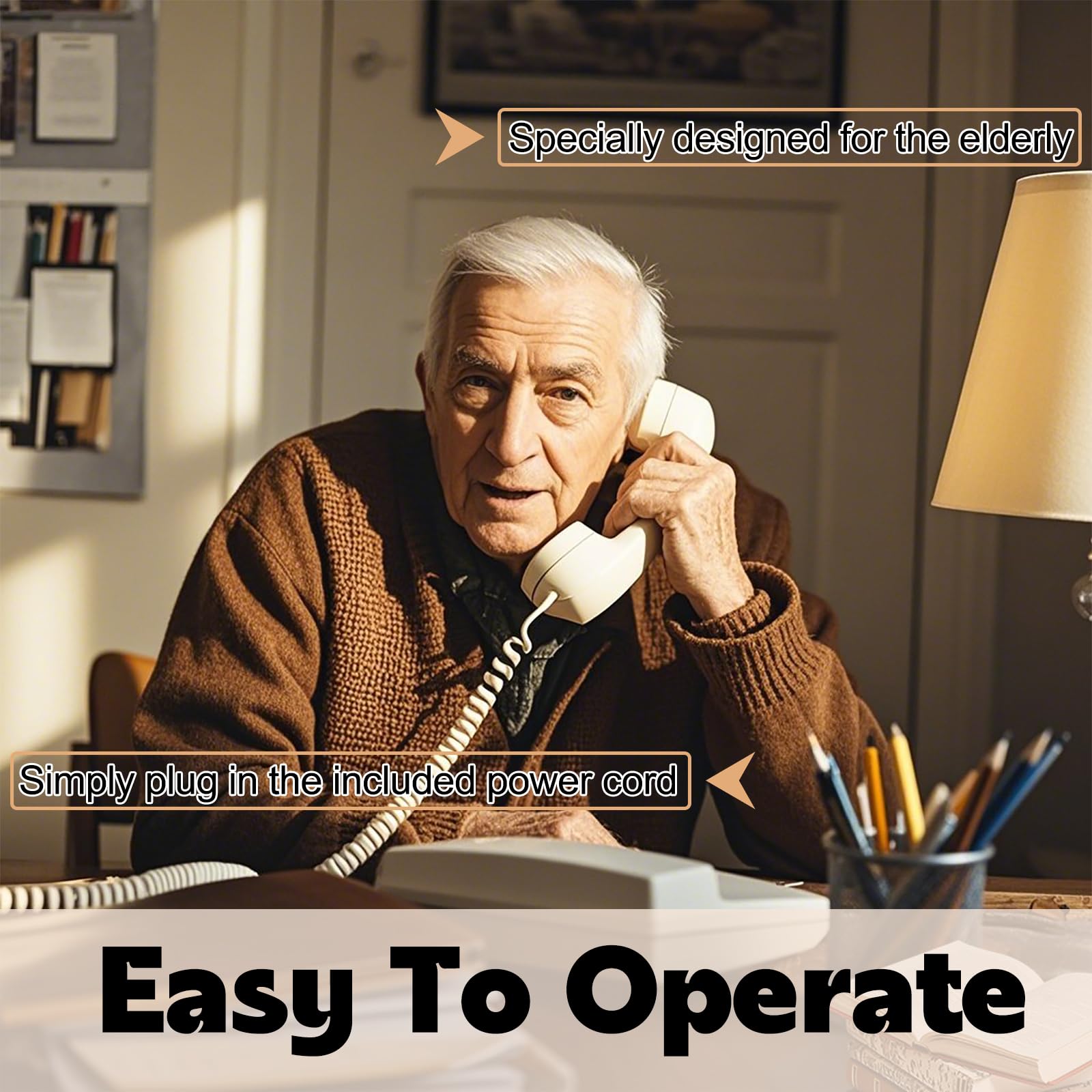 Corded Phone, Big Button Senior Landline Phones for Impaired Hearing and Vision, Ringer, Desktop Fixed Telephone for Home, Office