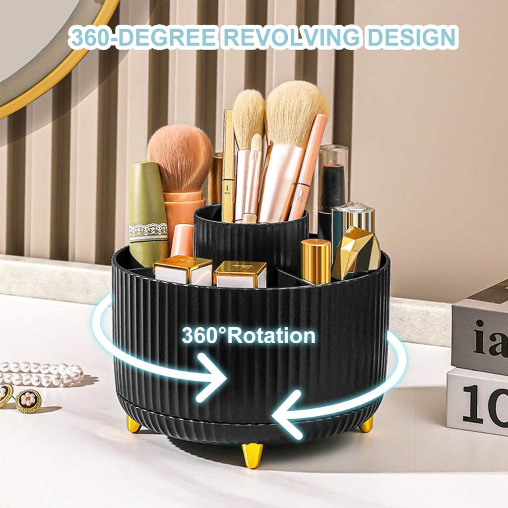 Cayxenful Pencil Holder For Desk,5 Slots 360°Degree Rotating Desk Organizers And Accessories,Desktop Storage Stationery Supplies Organizer, Cute Pencil Cup Pot For Office, School, Home (H-Black)