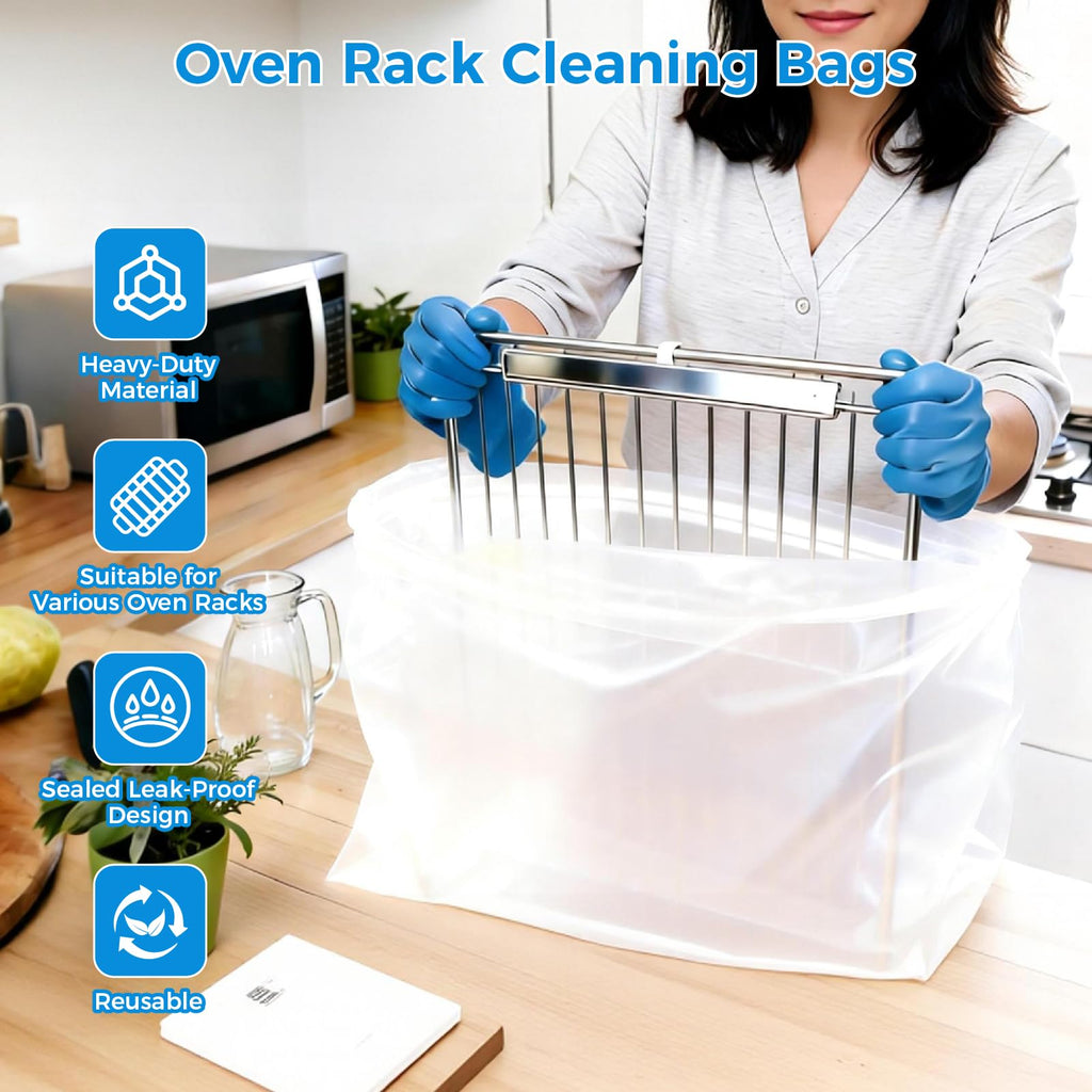 KYRGEU Large Oven Grill Cleaning Bags, Heavy Duty Oven Rack Cleaner Bags - No Messy Hands Reusable Soak-off Cleaning Kit for Grate & Grill Rack,No Cleaner Included (4 Packs 19.6''X27.5'')