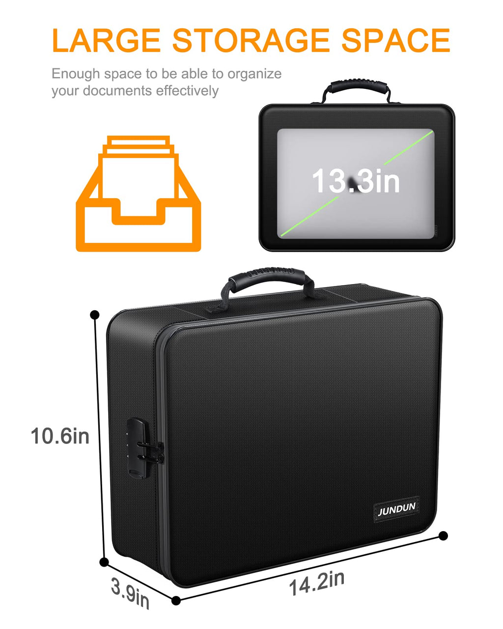 JUNDUN Document Organizer, Fireproof Document Box with Accordian,Fireproof Document Bag with Lock, 7 Pockets Document Holder with Handle Portable File Bag for Important Documents,Files,Passports