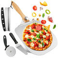 Worldity 4 Pcs Pizza Oven Accessories Set, Stainless Steel Pizza Peel, Foldable Pizza Spatula with Pizza Cutter and Shovel, Pizza Paddle for Baking Pizza, Bread, Pastry