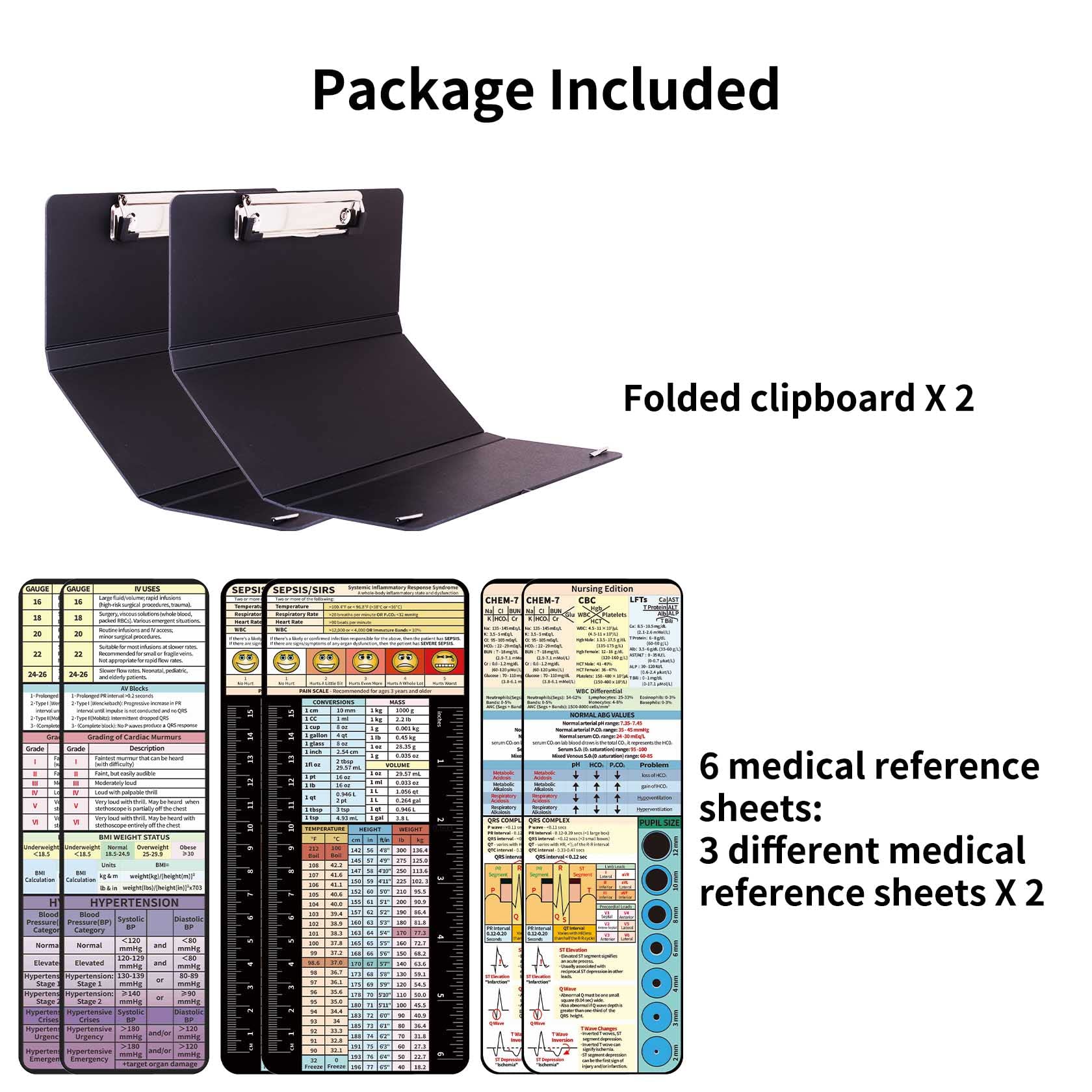 Dixver 2Packs Foldable Nursing Clipboard, 3 Layers, Black, 12.6x9 inches, Plastic