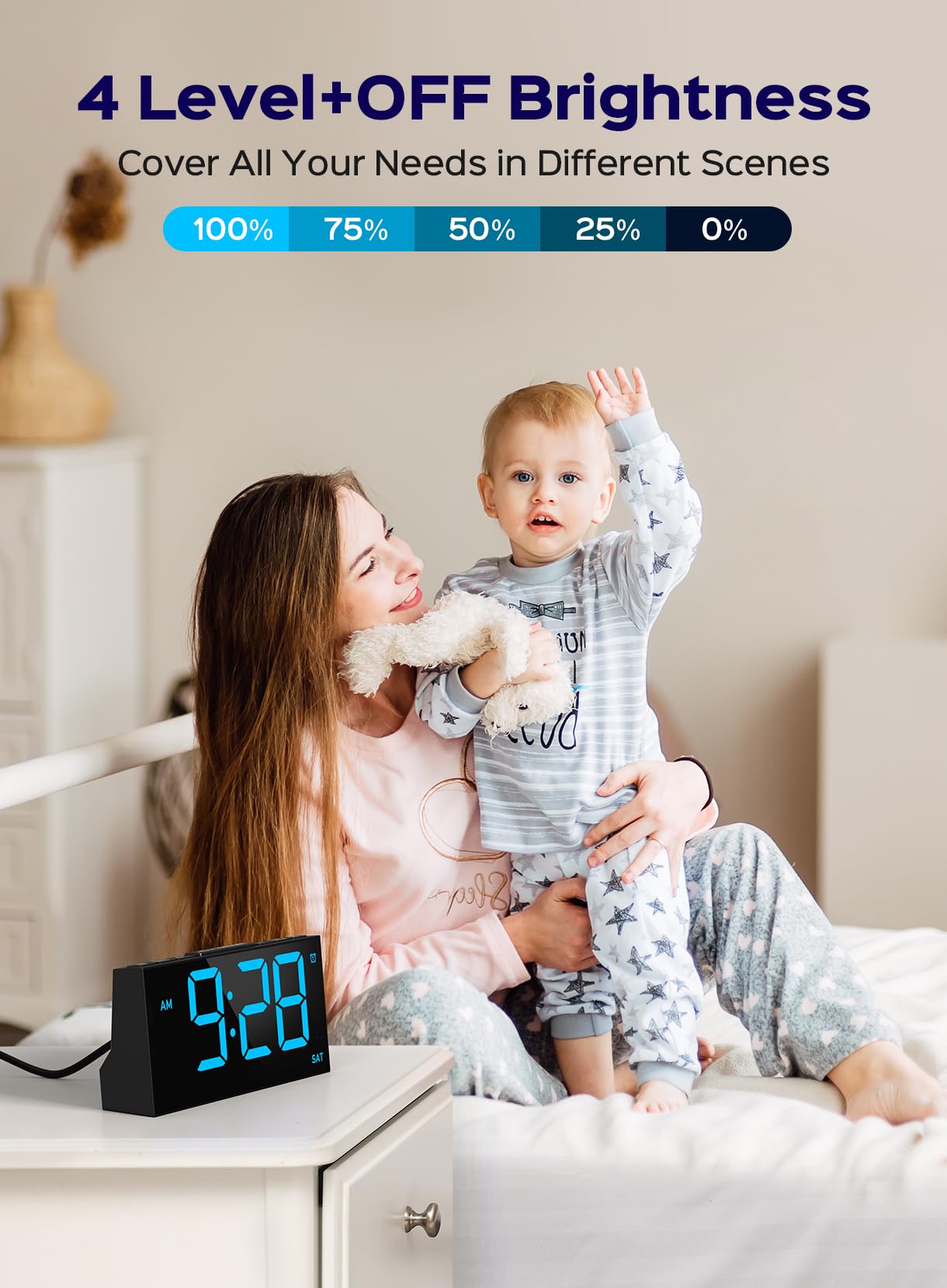 GOLOZA Digital Alarm Clocks for Bedrooms, Digital Clock with 4 Level Brightness +Off, Dual Customizable Alarms, USB Port, Power-Off Memory, Snooze, DST, 12/24H, Desk Clock for Kids Adults Elderly
