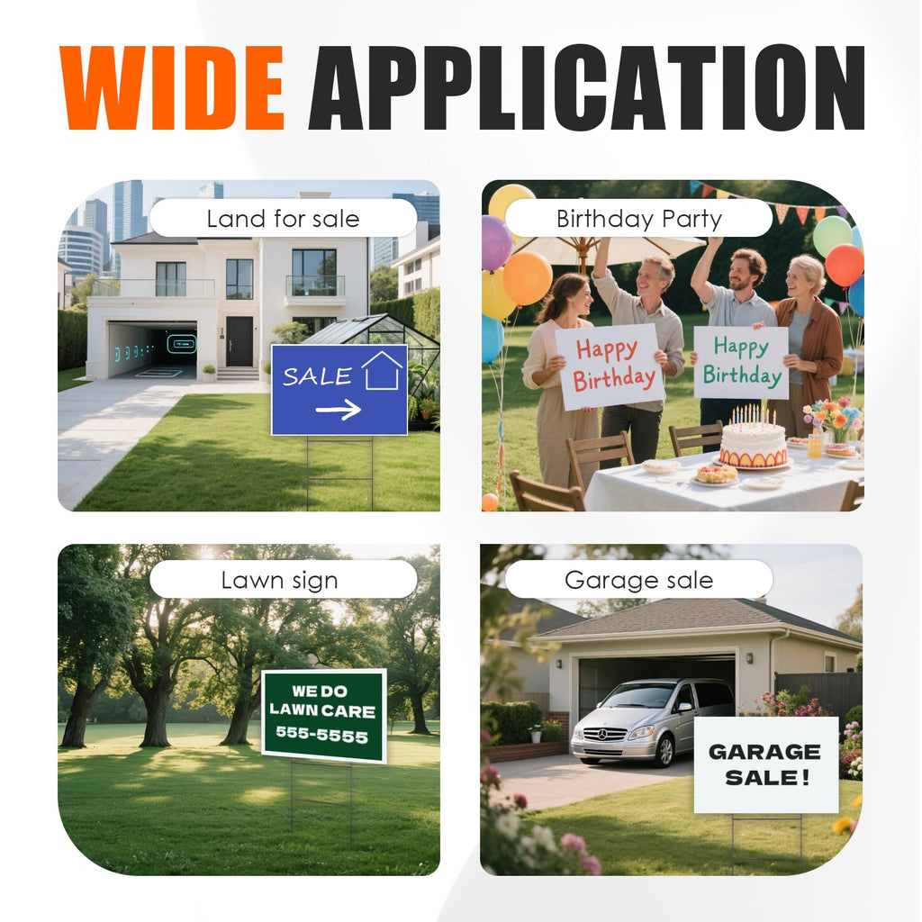 WENWELL Blank Yard Signs with H-Stakes, 17x12 inches, Double-Sided, White Corrugated Plastic Board, 7 Pack