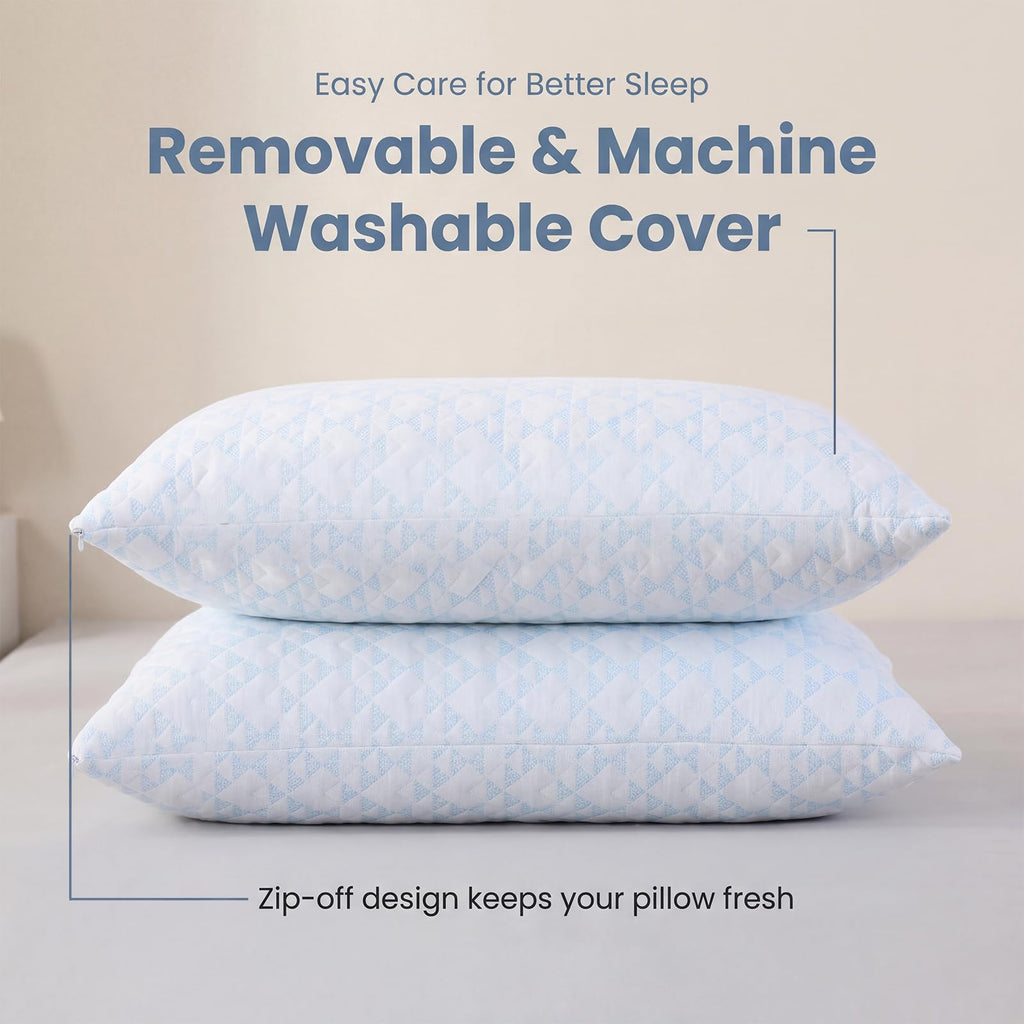 Adjustable Memory Foam Bed Pillows:Queen Size Shredded Foam Pillow Set of 2 for Sleeping with Removable & Washable Pillowcase for Back,Side & Stomach Sleeper-Medium Firm