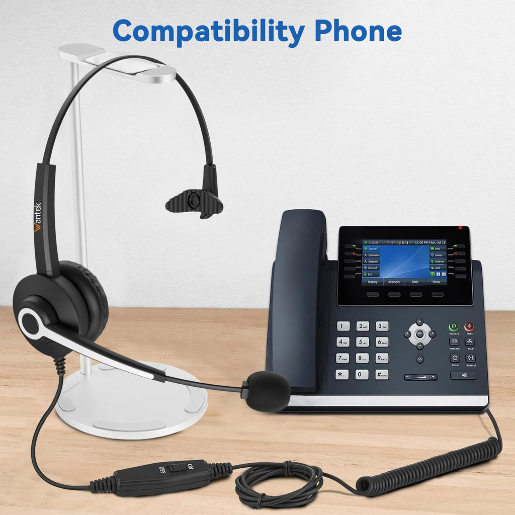 Wantek Corded Telephone Headset Mono w/Noise Canceling Mic for ShoreTel Plantronics Polycom Toshiba NEC Dterm Nortel Norstar Meridian Siemens ROLM Packet8 Landline Deskphones
