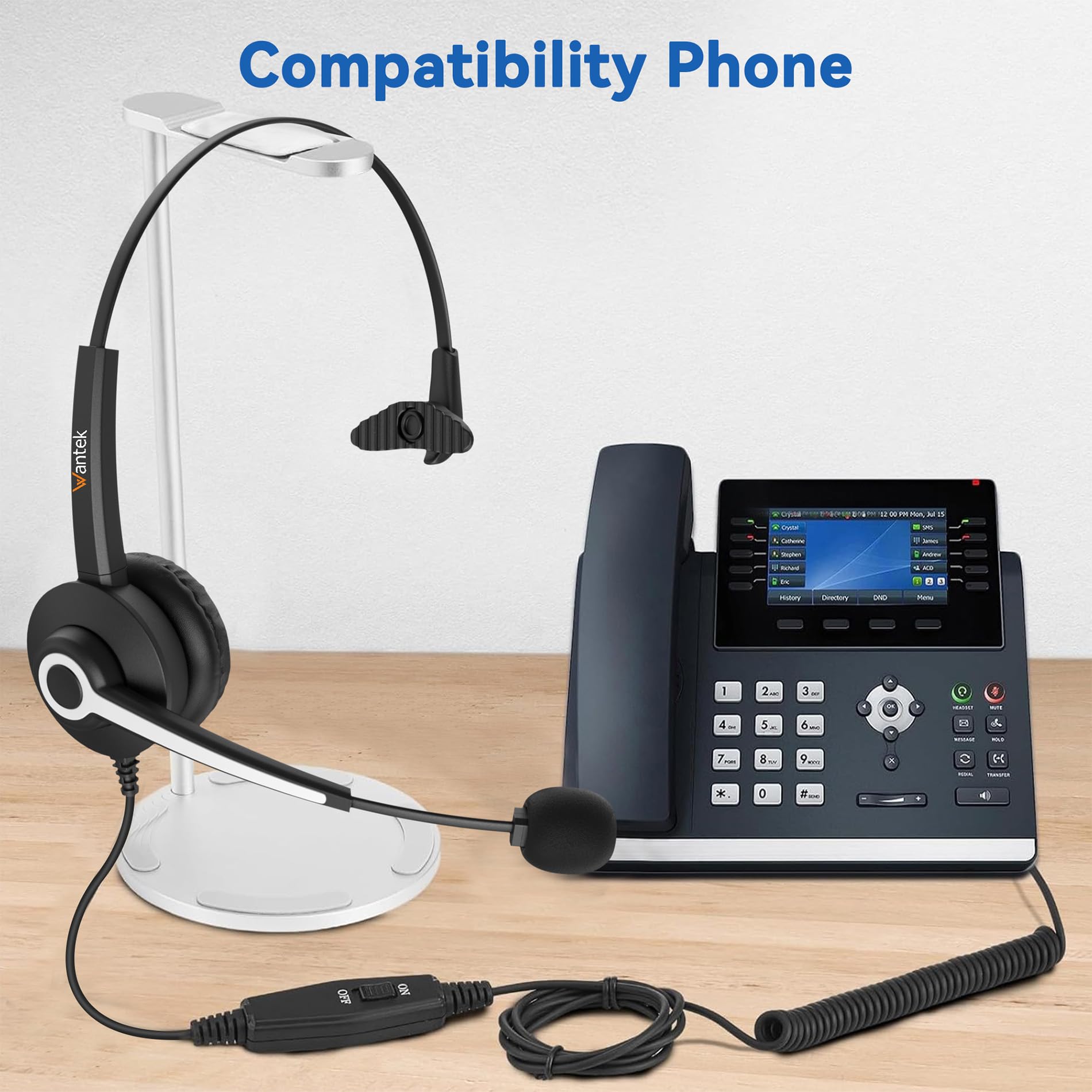 Wantek Corded Telephone Headset Mono w/Noise Canceling Mic for ShoreTel Plantronics Polycom Toshiba NEC Dterm Nortel Norstar Meridian Siemens ROLM Packet8 Landline Deskphones