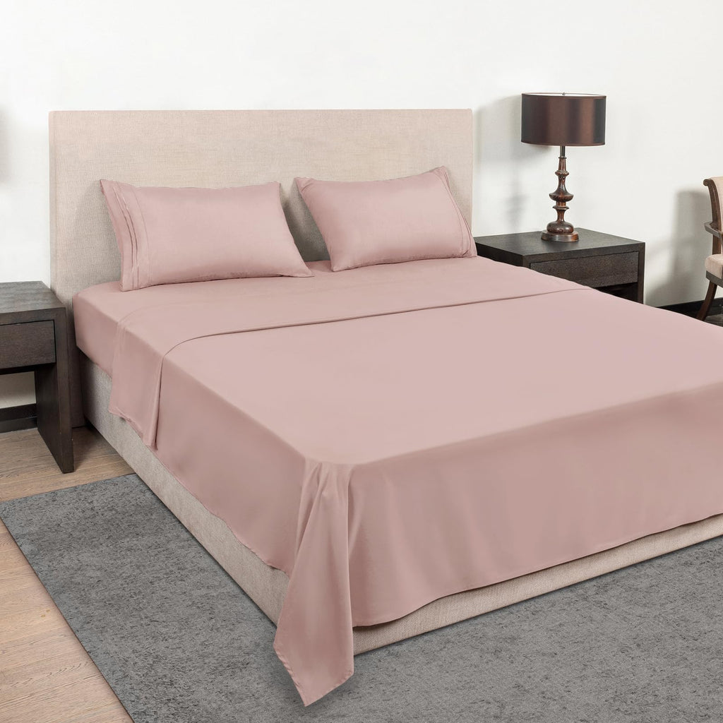 Mejoroom Queen Size Sheet Set - Hotel Luxury 1800 Bedding Sheets & Pillowcases - Deep Pocket Fitted Sheet, Soft, Breathable, Wrinkle & Fade Resistant - 4 Piece (Queen, Dusty Pink)
