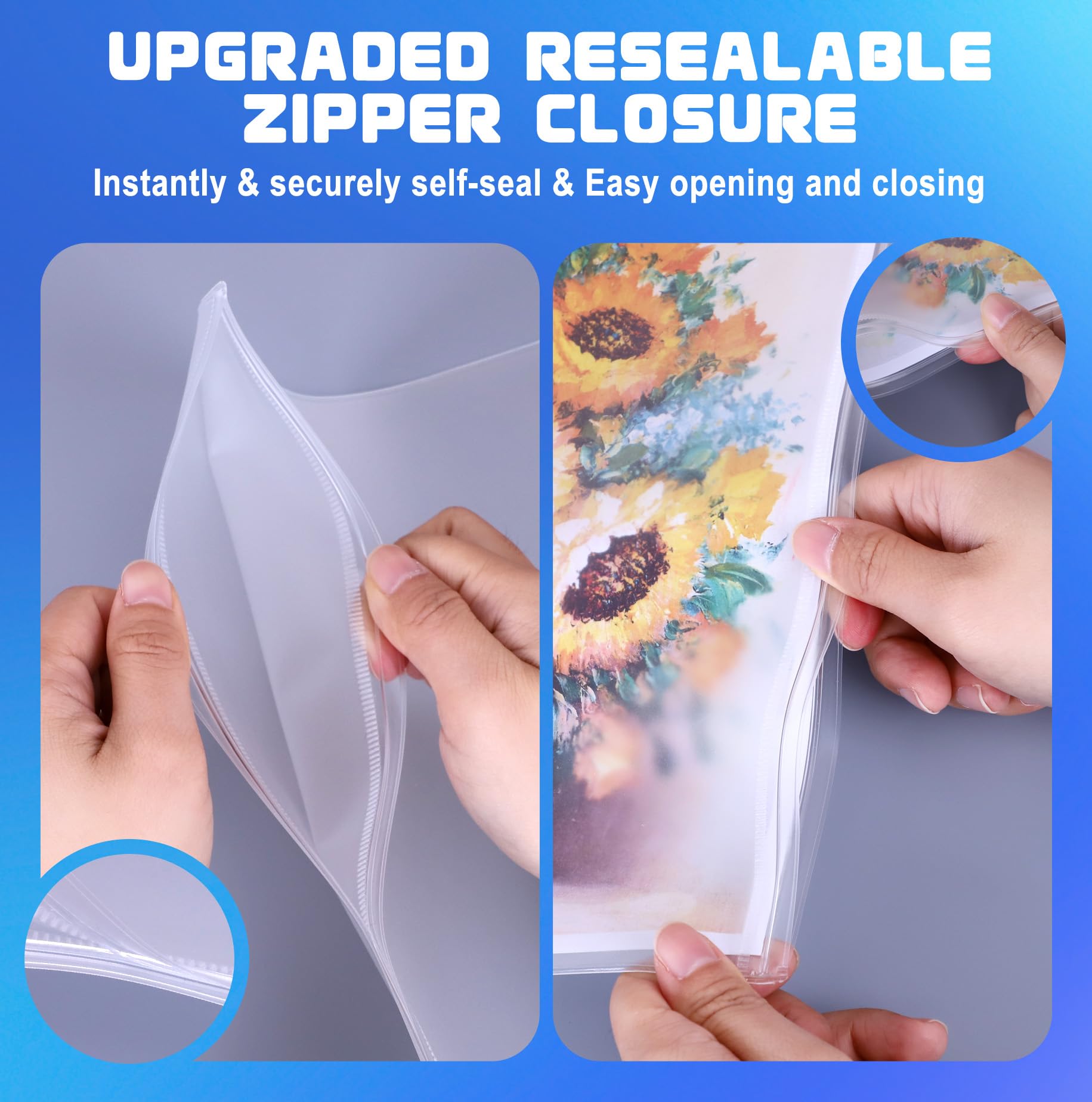 Antner 30 Pack Letter Size Binder Pockets for 3 Ring Binder, Waterproof Resealable Zip Loose Leaf File Bags Document Organizer Folders Insert Page Sleeves PVC 3-Hole Sheet Protectors for 8.5x11 Paper