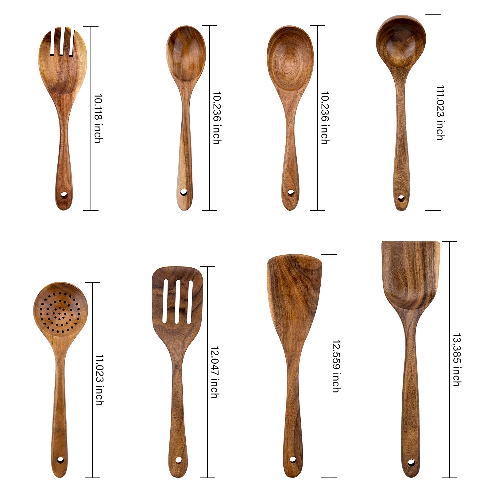 WOODME Kitchen Utensils Set 8 Piece Teak Wooden Cooking Utensil Set Non-Stick Pan Wood Spoons and Spatula Cookware for Home Everyday Use &Kitchen Tools (8pcs)