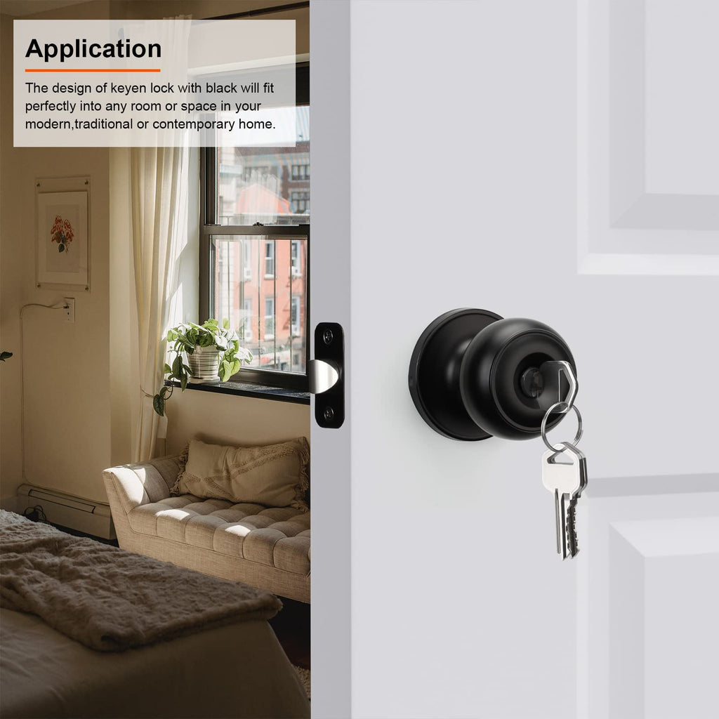 Haidms 1 Pack Matte Black Door Lock with Key, Entry Door Knob, Door Knobs with Lock, Exterior Door Knobs