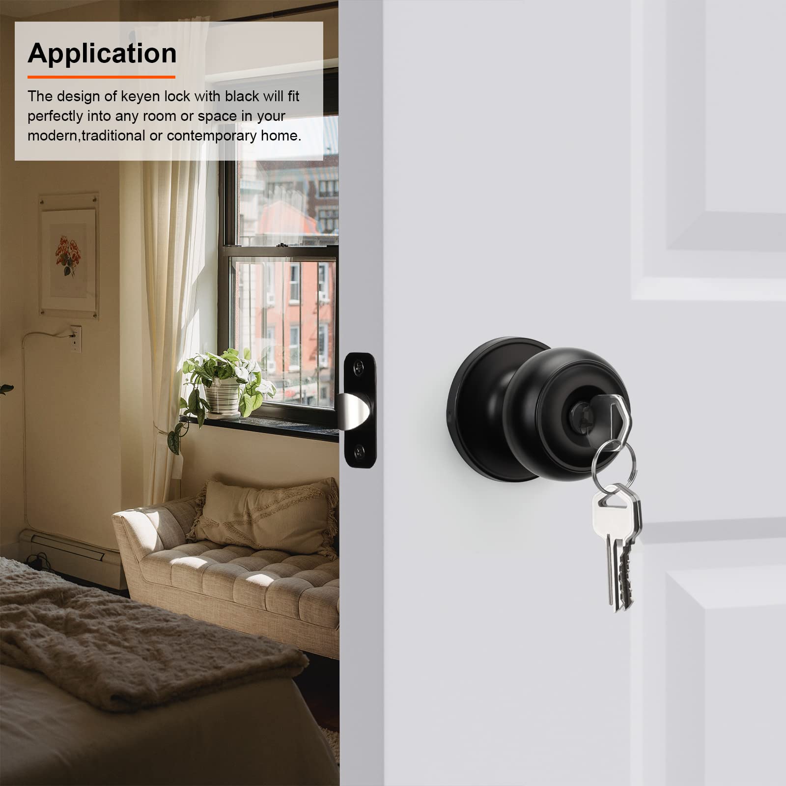 Haidms 1 Pack Matte Black Door Lock with Key, Entry Door Knob, Door Knobs with Lock, Exterior Door Knobs