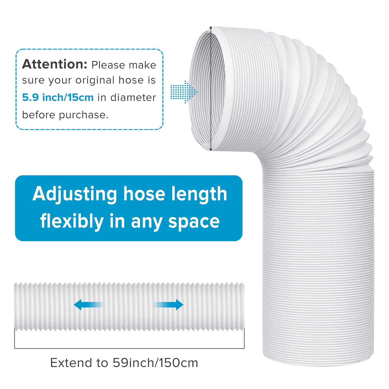MOAOO Air Conditioner Exhaust Hose, 59 Inch Exhaust Hose for Portable Air Conditioner with 5.9 Inch Diameter, Counter Clockwise Thread for LG, Haier and Other Portable Air Conditioners