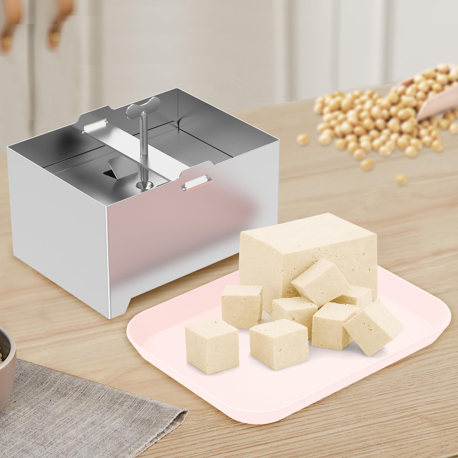 Tofu Press Stainless Steel Tofu Maker Press Mold Kit with Tofu Presser Towel & Drip Tray Tofu Maker for Quick Water Removal in 10-30 Min Drain, Versatile for Paneer Maker & Cheese Press