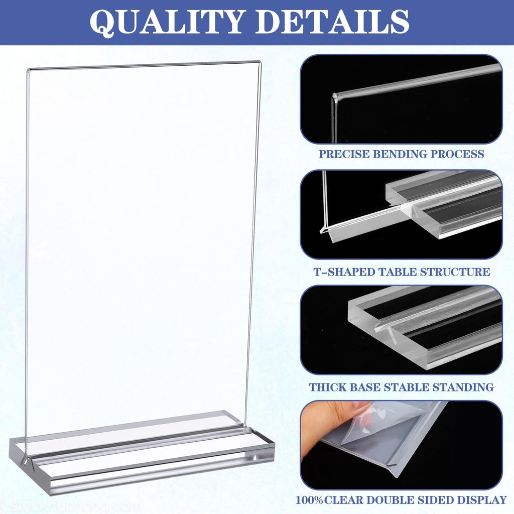 GANGBARU 10 Pack 5 x 7 Inch Acrylic Sign Holder Clear Double Sided Vertical Display Stand T Shape Flyer Menu Brochure Paper Holders for Restaurant Wedding School Hotel Tabletop