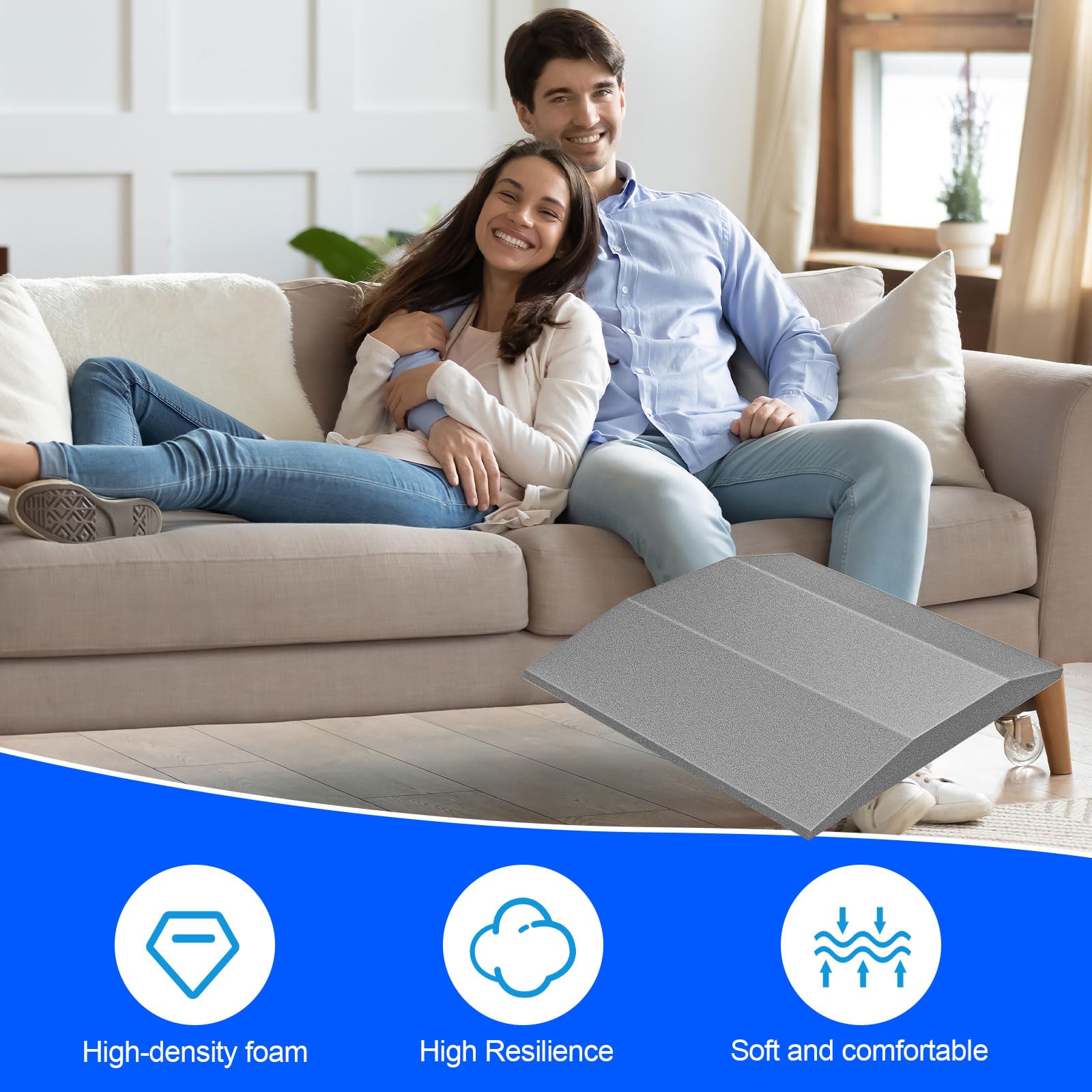 Couch Cushion Support — High-Density Foam Sofa Seat Pads for Sagging Sofas, Cut-to-Size, Enhances Comfort & Durability, 20"x20" High, Great for Home & Office, Gray Trapezoid (Two Pieces)