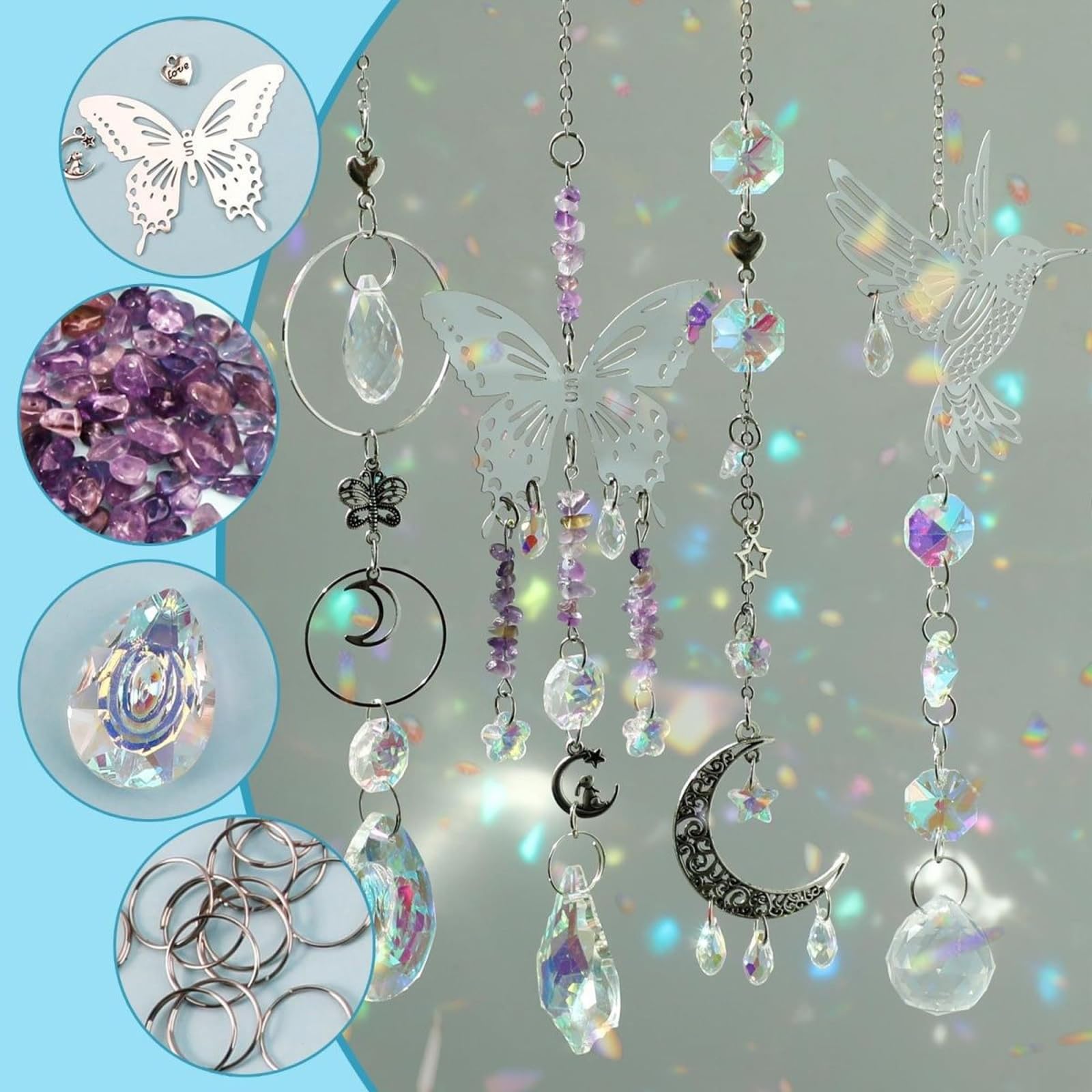 MYLEUS 400 Pcs DIY Suncatcher Kit for Adults, Crystal Sun Catchers Making Supplies with Hooks, Hanging Prism Suncatcher with Crystals Rainbow for Indoor Window Home Wedding Garden Christmas Decor