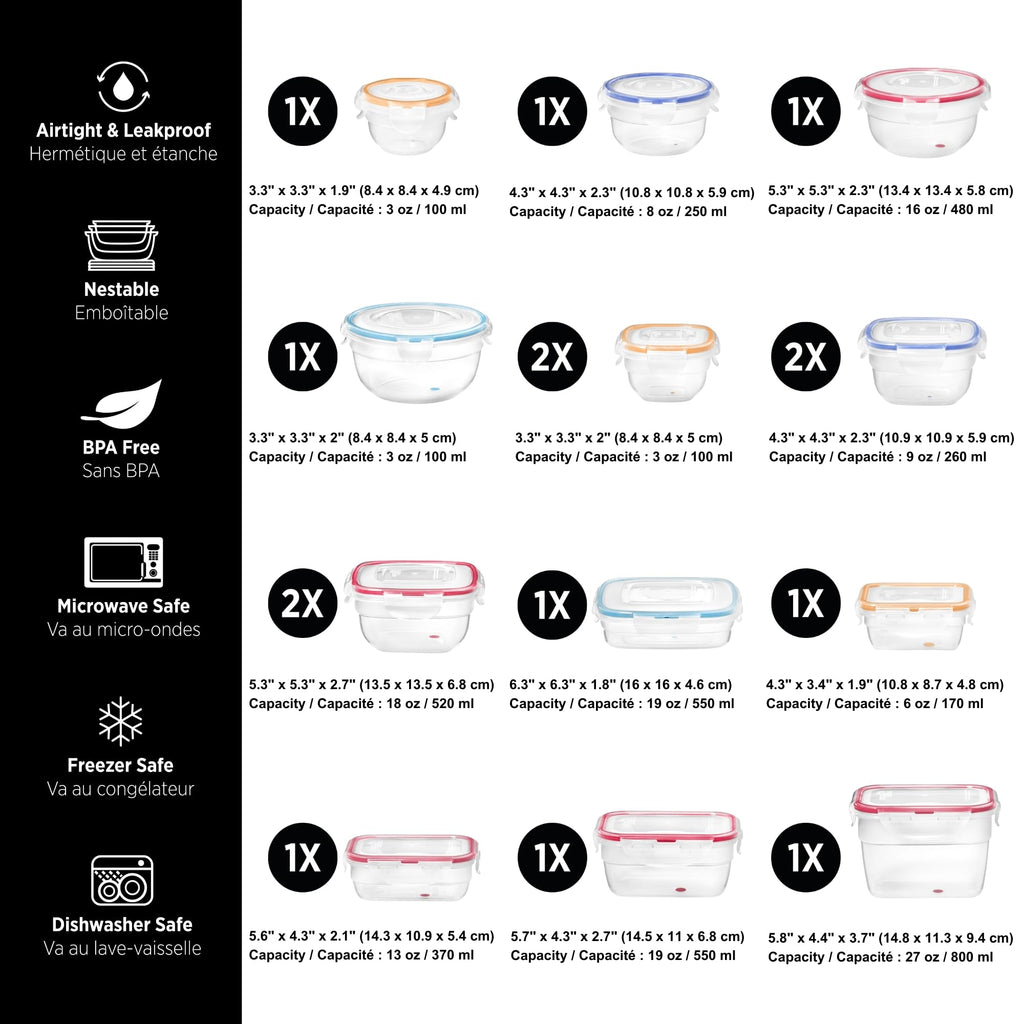 STARFRIT LocknLock 30-Piece Easy Match Plastic Container Set - Airtight, Leakproof & Nestable - 4-Sided Locking Lids