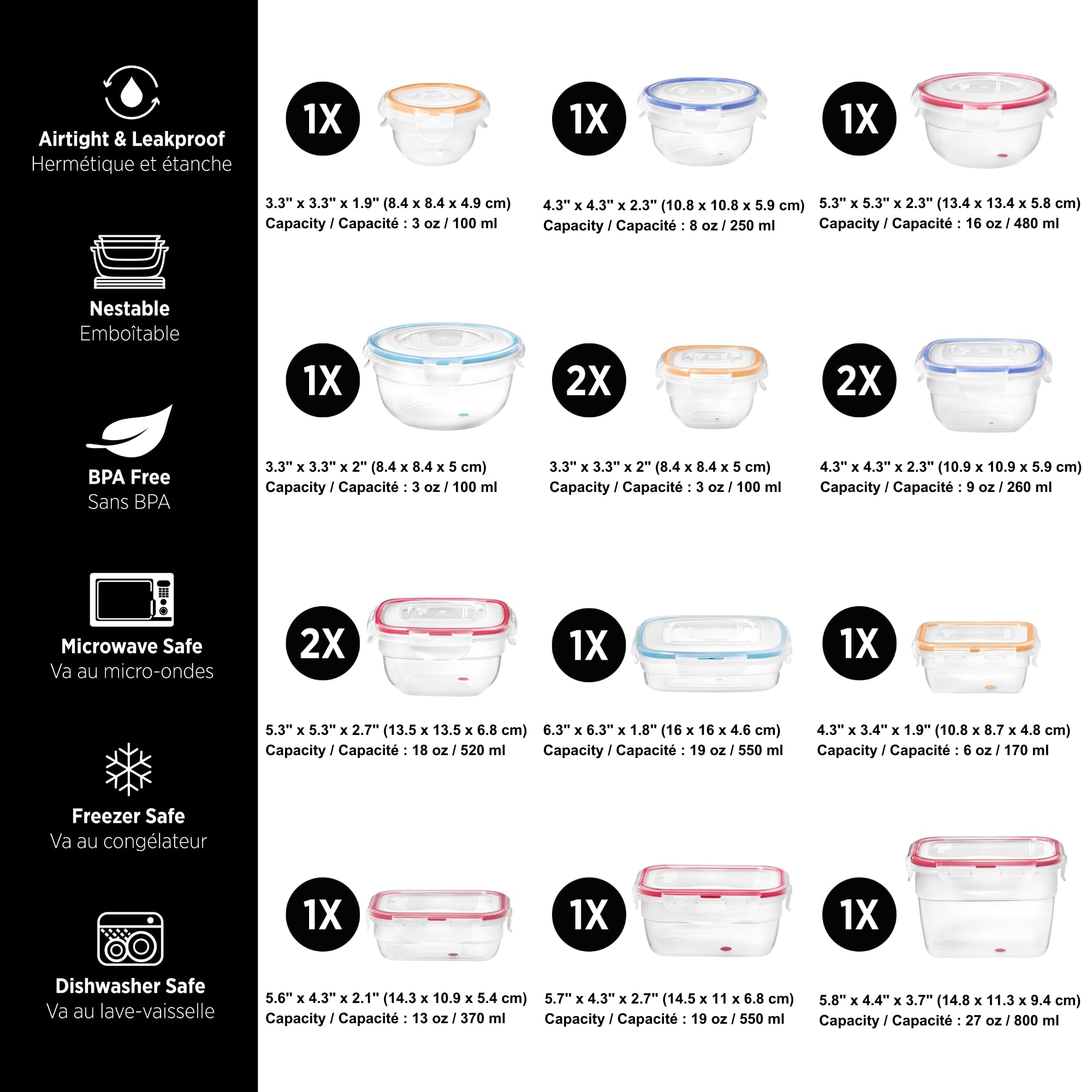 STARFRIT LocknLock 30-Piece Easy Match Plastic Container Set - Airtight, Leakproof & Nestable - 4-Sided Locking Lids