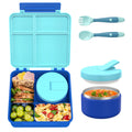 Bento Lunch Box for Kid with 7oz Soup Jar, Leak-Proof Lunch Box with Cutlery, 4-Compartments Lunch Container for School Outdoors Office