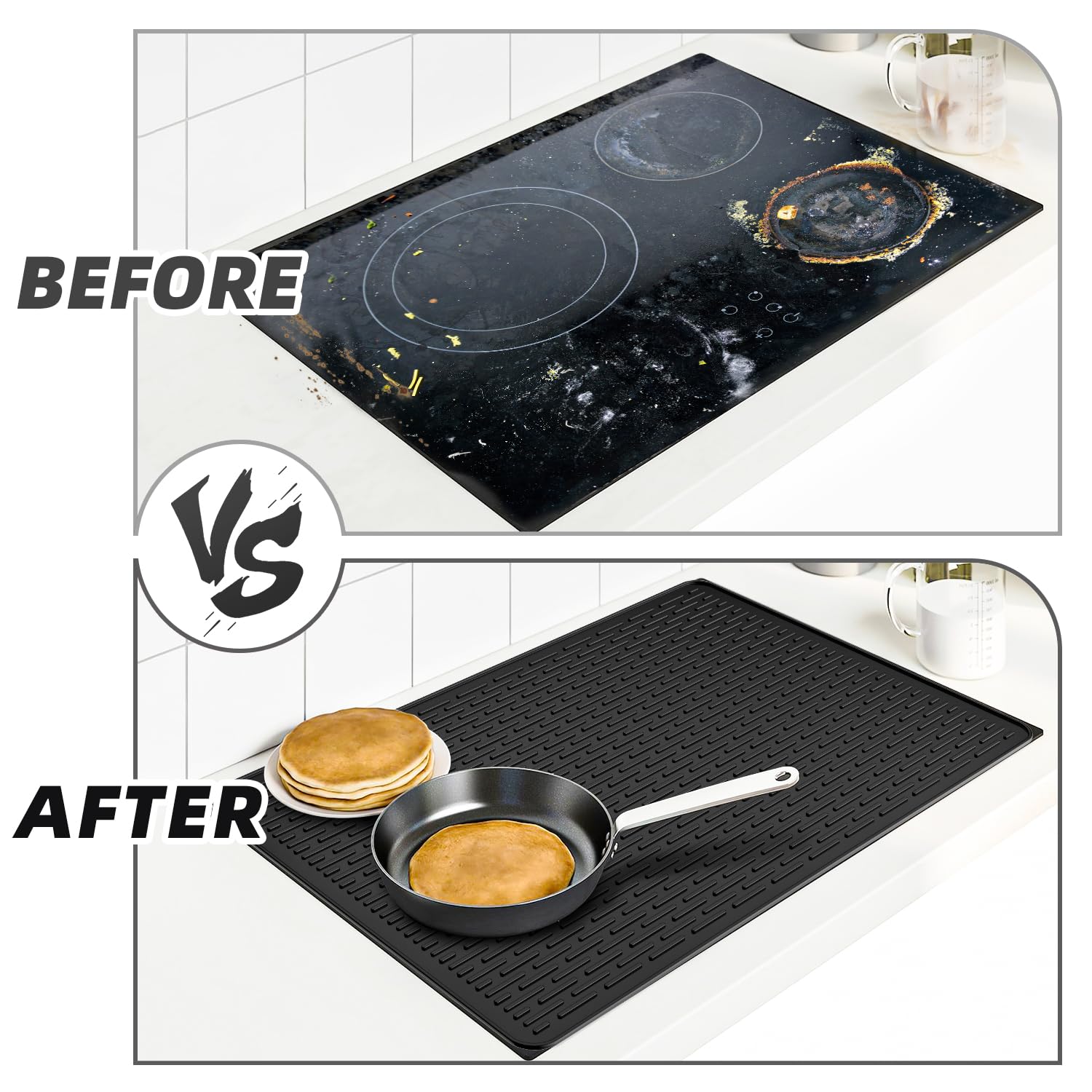 LOPNUR Thick Electric Stove Cover for Stove Top, 29.9"x20.9" Silicone Stove Mat for Glass Top Stove Cover, Heat Resistant Induction Cooktop Protector, Non-Slip Kitchen Glass Cooktop Protector, Black