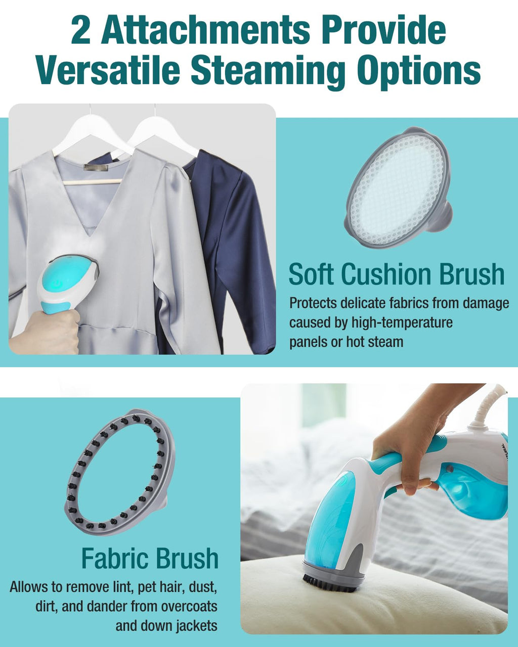 BEAUTURAL 1200-Watt Handheld Steamer for Clothes, 30-Second Heat-up, 8.79-Ounce Water Tank, Aqua