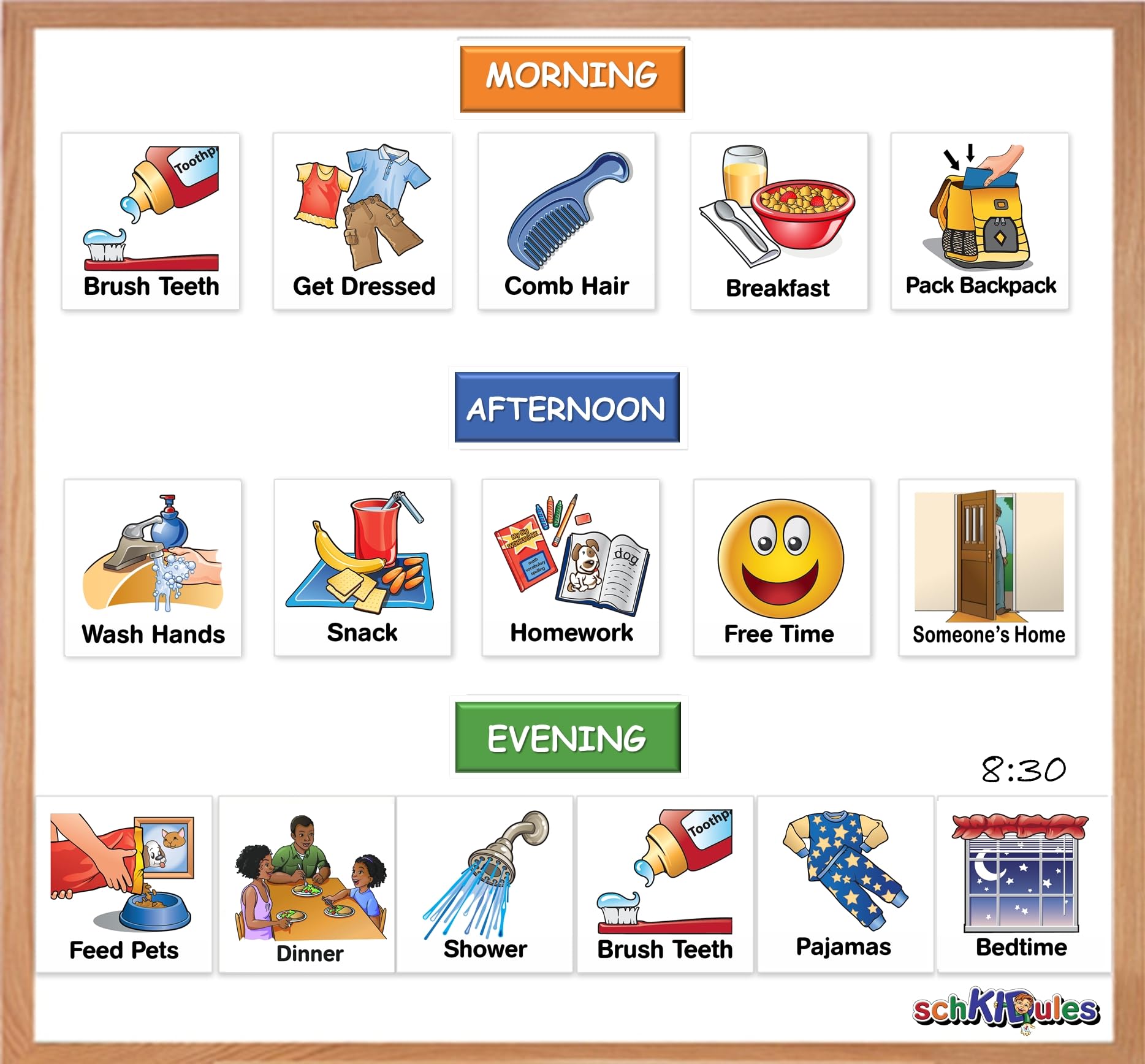 SchKIDules® 93 Pc Home Collection Combo Pack for Visual Schedules, Kids Calendars and Behavior Charts: 72 Home-Themed Activity Magnets Plus 21 Headings Magnets (2nd Ed)