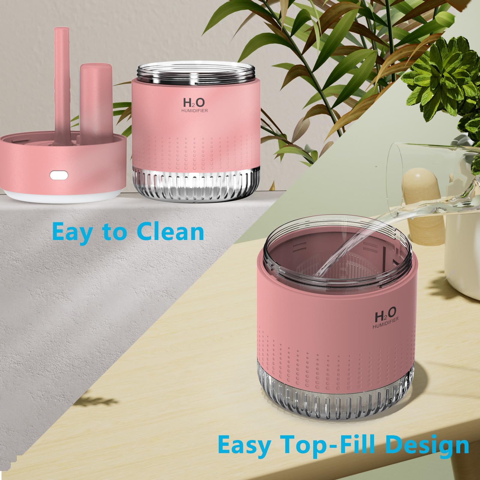 SZO Portable Mini Humidifier, 500ML USB Personal Cool Mist Humidifiers for Bedroom Office Travel Desk, Whisper Quiet 20dB with 2 Mist Modes & Auto Shut-Off, Small Desktop Humidifier(Pink)