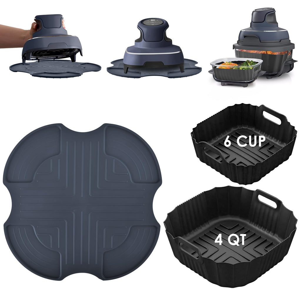 DBNESS 2 PCS Silicone Air Fryer Liners for Ninja Crispi 4 QT & 6 Cup Containers, Anti-Slip Silicone Heat Resistant Mat, Reusable Air Fryer Accessories Compatible with Ninja Crispi FN101GY/FN101CGY