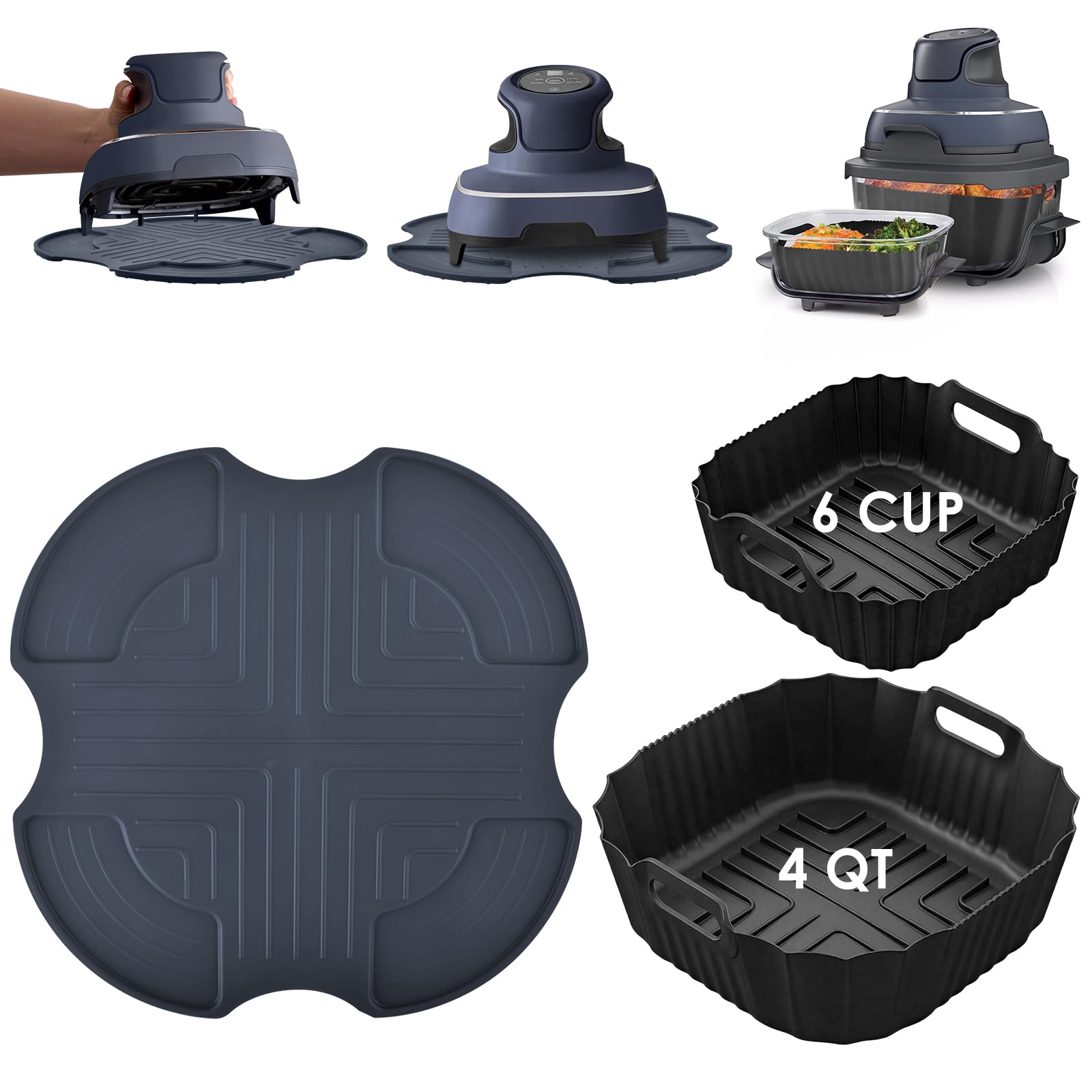 DBNESS 2 PCS Silicone Air Fryer Liners for Ninja Crispi 4 QT & 6 Cup Containers, Anti-Slip Silicone Heat Resistant Mat, Reusable Air Fryer Accessories Compatible with Ninja Crispi FN101GY/FN101CGY