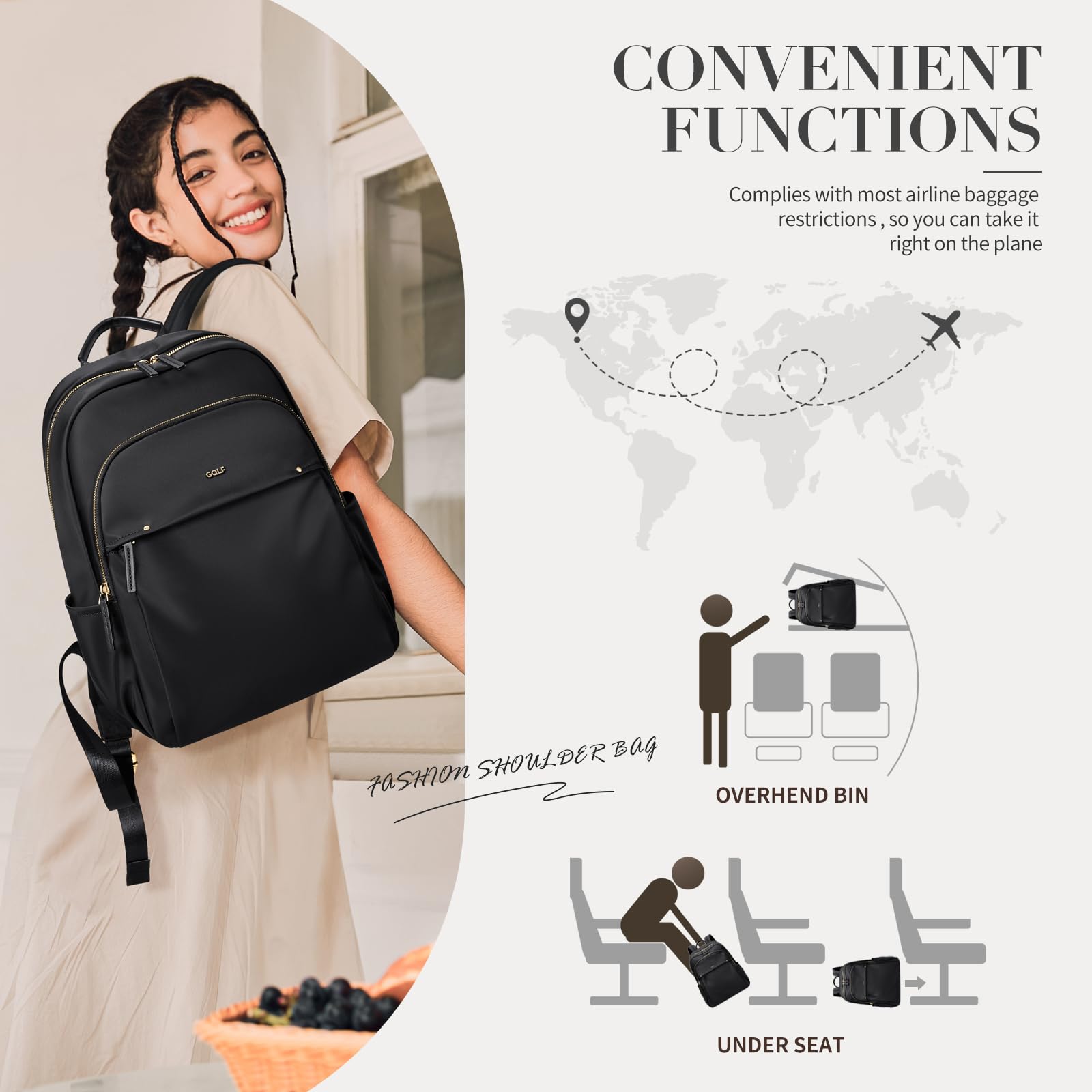 Stylish Laptop Backpack for Women Computer Bag Fits 14 Inch Notebook Travel College Work Backpacks Purse (Black)