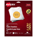 Avery Printable Light Fabric Heat Transfer Paper, 8.5" X 11.5", for Inkjet Printers, 12 Sheets, Iron-On Transfer Paper, Customizable, White, Full Sheet and Cutting Machine Compatible, (03275)