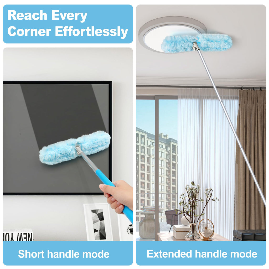JEHONN Duster with 6 ft Extension Pole, 10 Refills Compatible with Swiffer Super Extendable Handle Heavy Duty Dusting Wand Starter Kit for Cleaning High Ceiling Fan Shelves Vent Window Blind